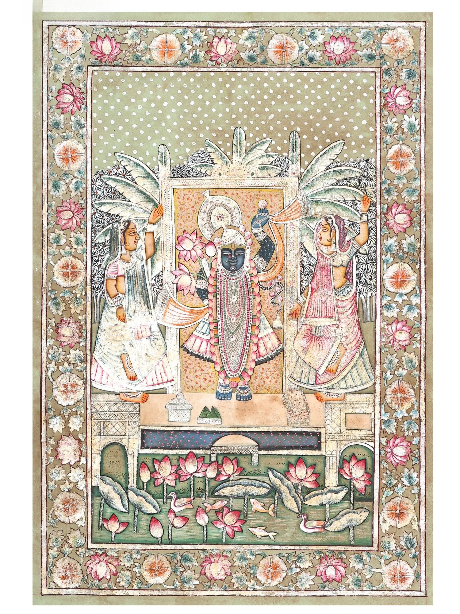 The Graceful Pichwai of Shrinathji: Title: The Graceful Pichwai of Shrinathji Description: Folk Paintings Reserve: $445.00 Shipping: Domestic: Shipping rates are determined by destination International: Foreign shipping rates 