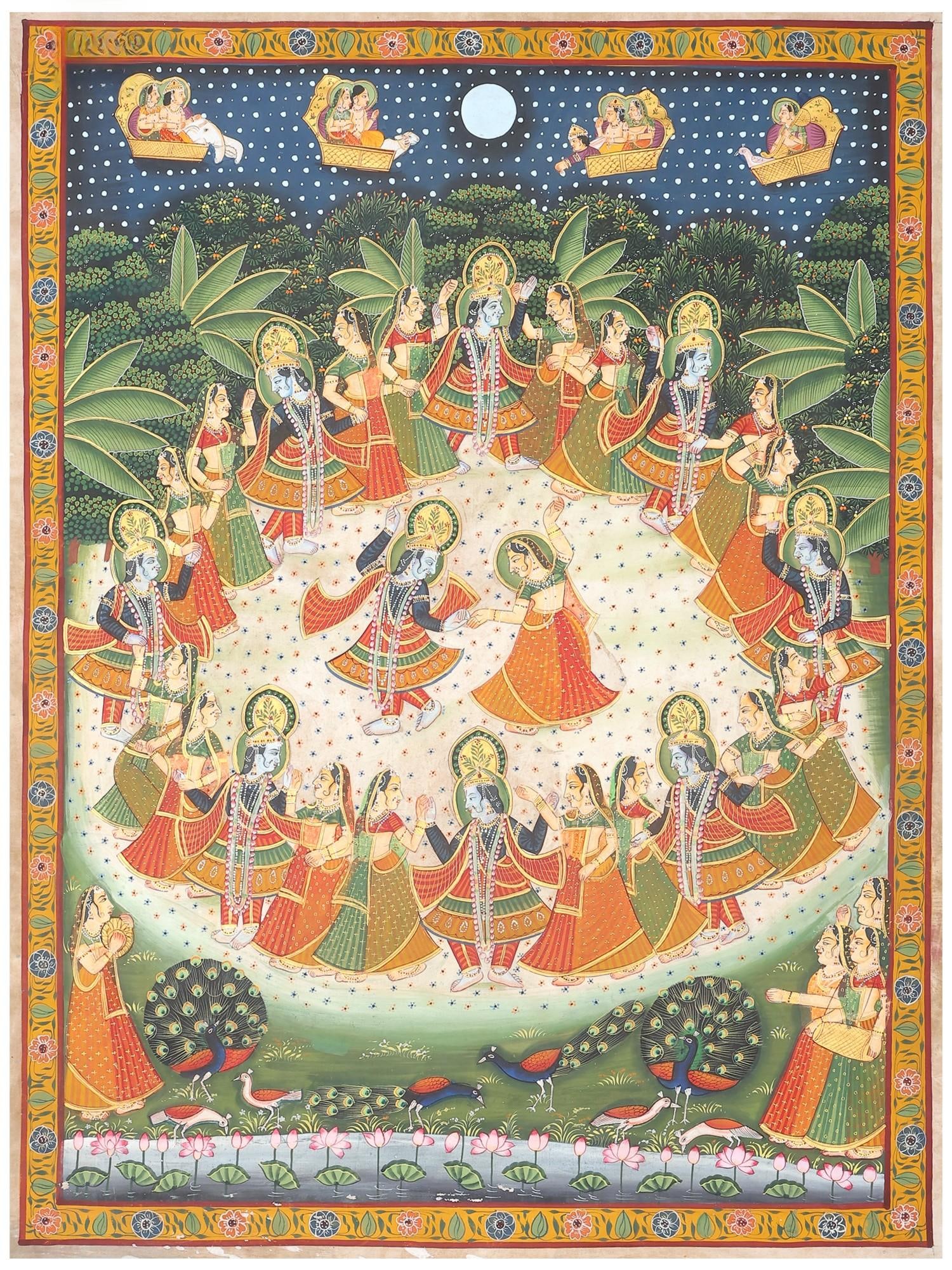 48" Krishna Raas Lila | Pichwai Painting: Title: 48" Krishna Raas Lila | Pichwai Painting Description: Folk Paintings Reserve: $365.00 Shipping: Domestic: Shipping rates are determined by destination International: Foreign shipping 