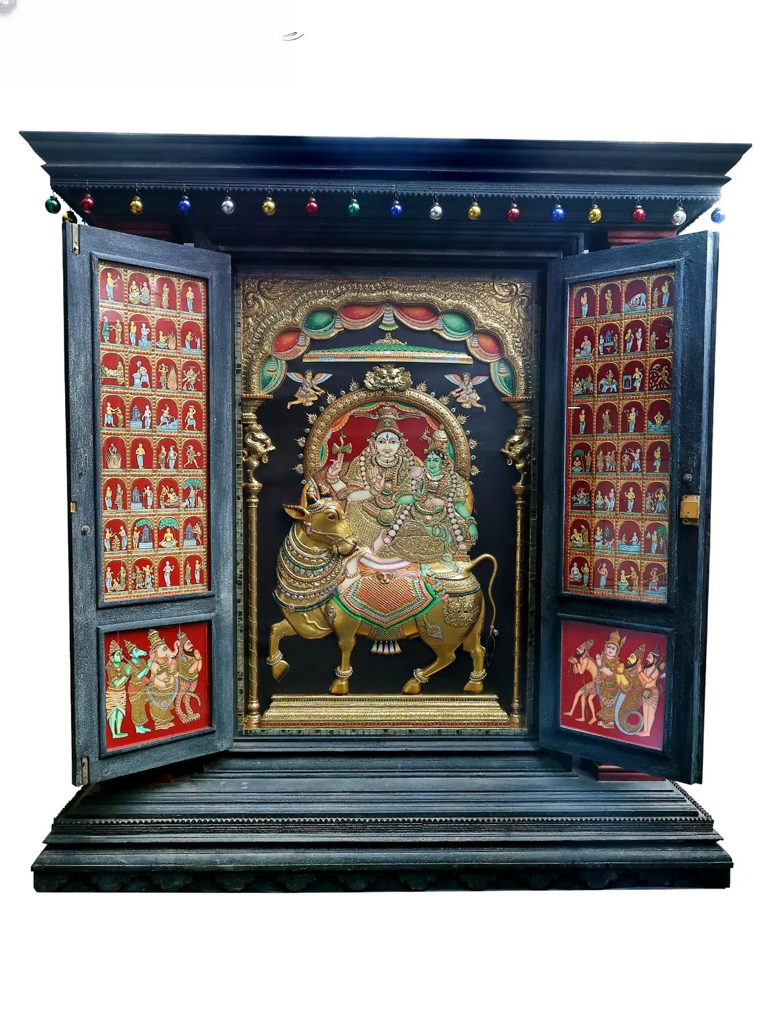 Huge Tanjore Mandapam of Lord Shiva and Parvati | Shipped by Sea Overseas | 24 Karat Gold: Title: Huge Tanjore Mandapam of Lord Shiva and Parvati | Shipped by Sea Overseas | 24 Karat Gold Description: Tanjore (Thanjavur) Painting Reserve: $36,000.00 Shipping: Domestic: Shipping rates
