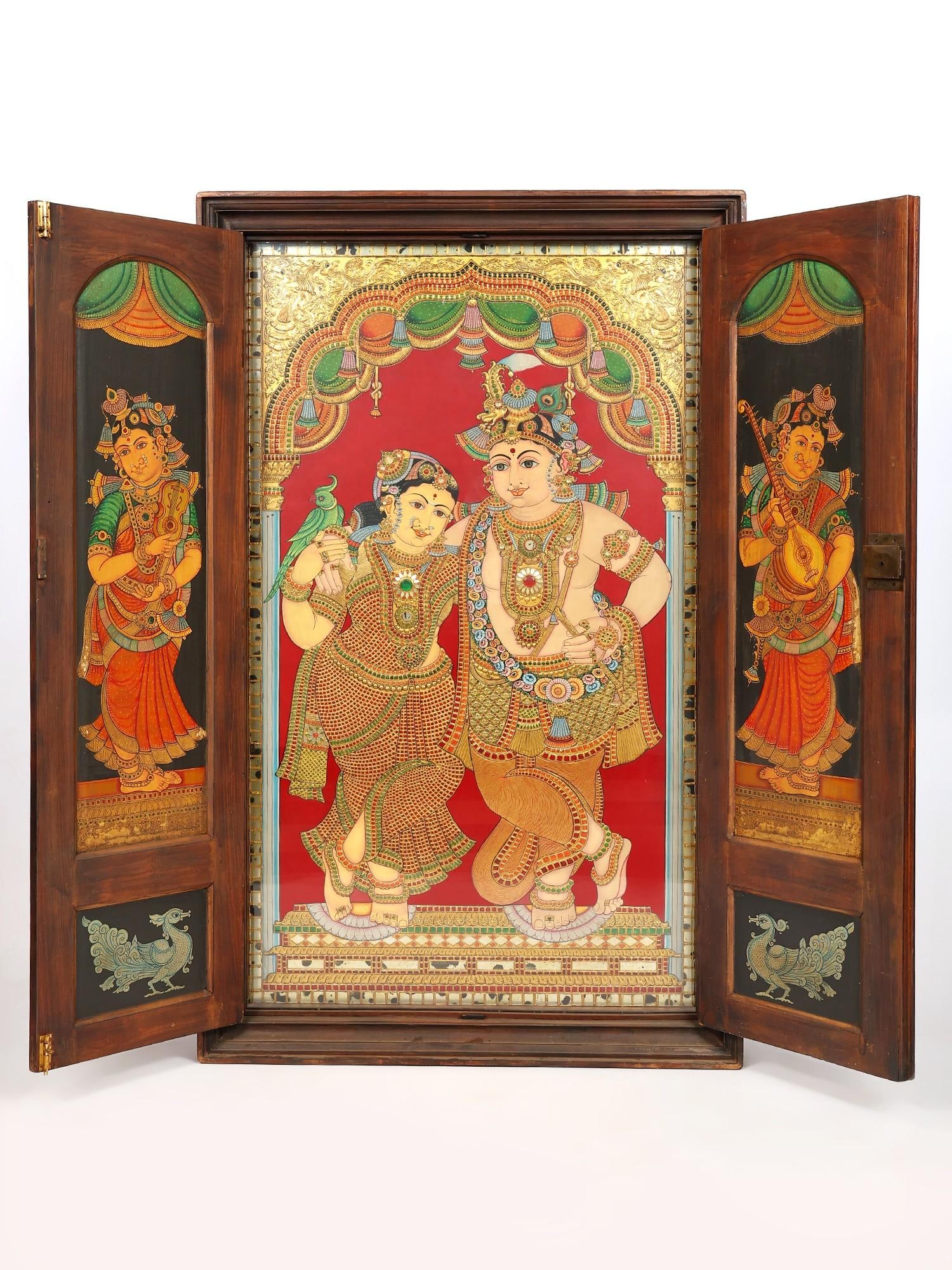 Divine Love of Radha Krishna – Traditional Tanjore Painting with Wooden Door Frame | 24 Karat (1 of 2)