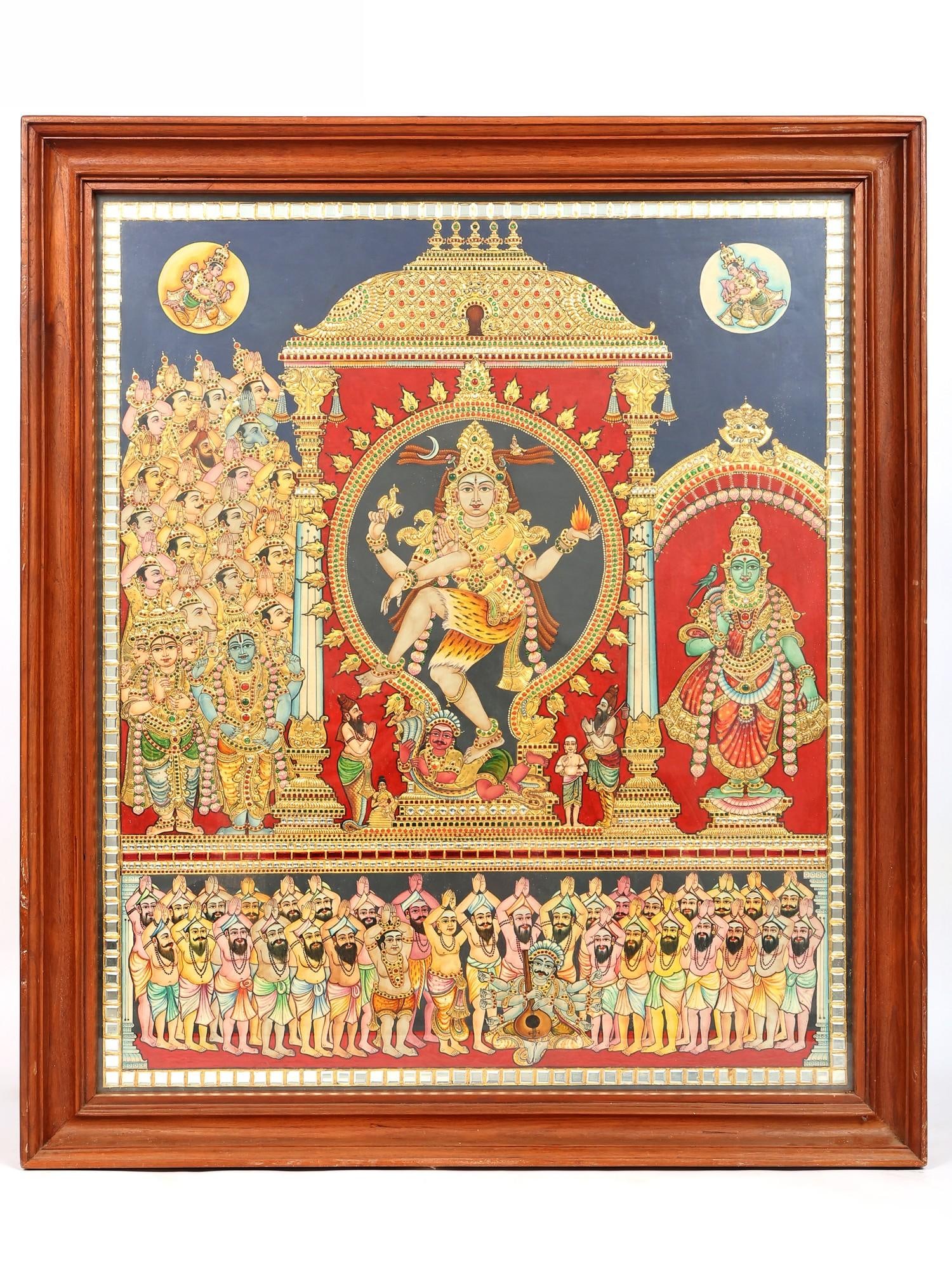 Nataraja - The Cosmic Dance of Lord Shiva | Framed Tanjore Painting with 24 Karat Gold Work: Title: Nataraja - The Cosmic Dance of Lord Shiva | Framed Tanjore Painting with 24 Karat Gold Work Description: Tanjore (Thanjavur) Painting Reserve: $5,738.00 Shipping: Domestic: Shipping rates are&#