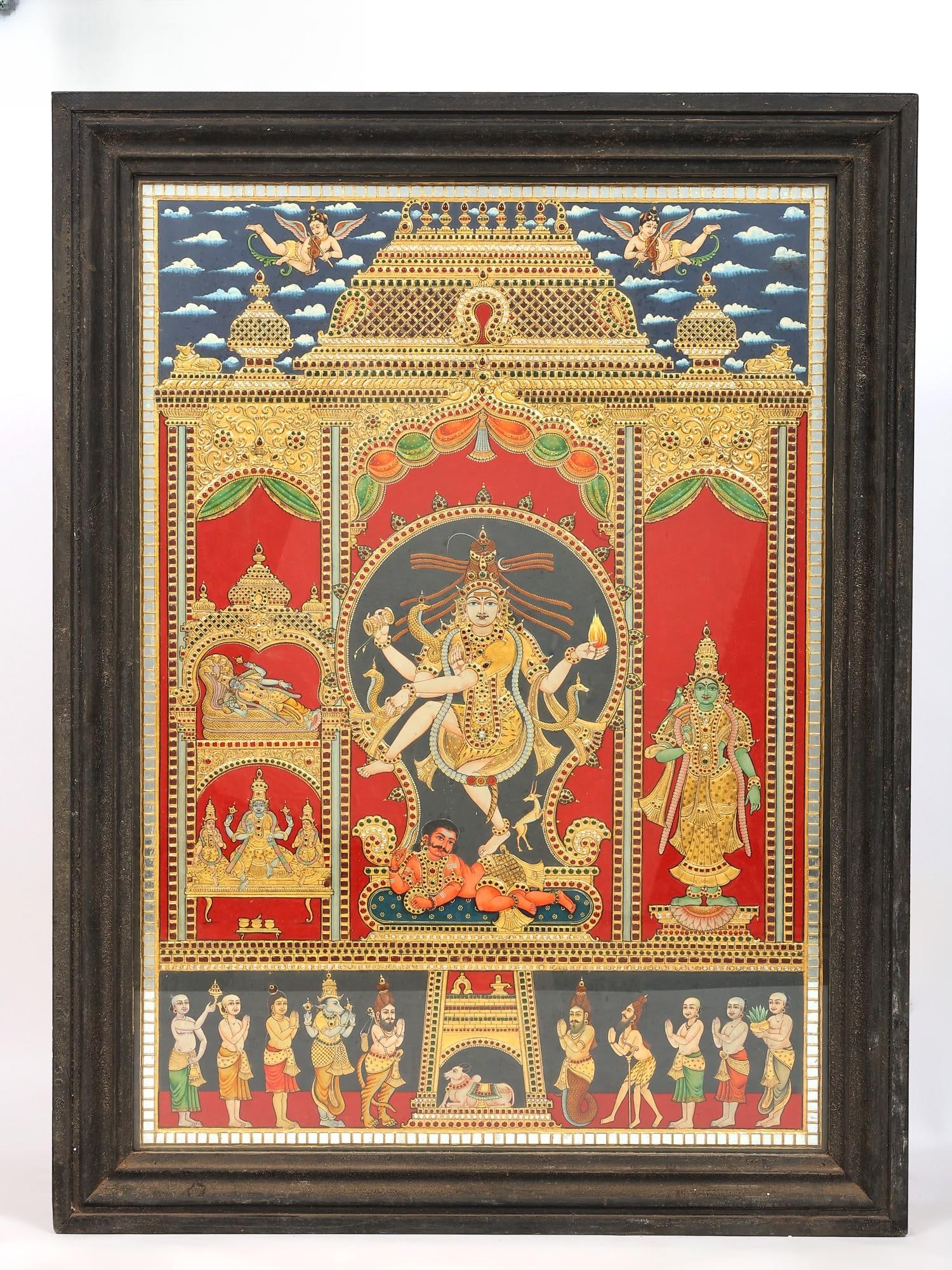 Nataraja - Dancing Lord Shiva | Framed Tanjore Painting with Gold Work (1 of 2)