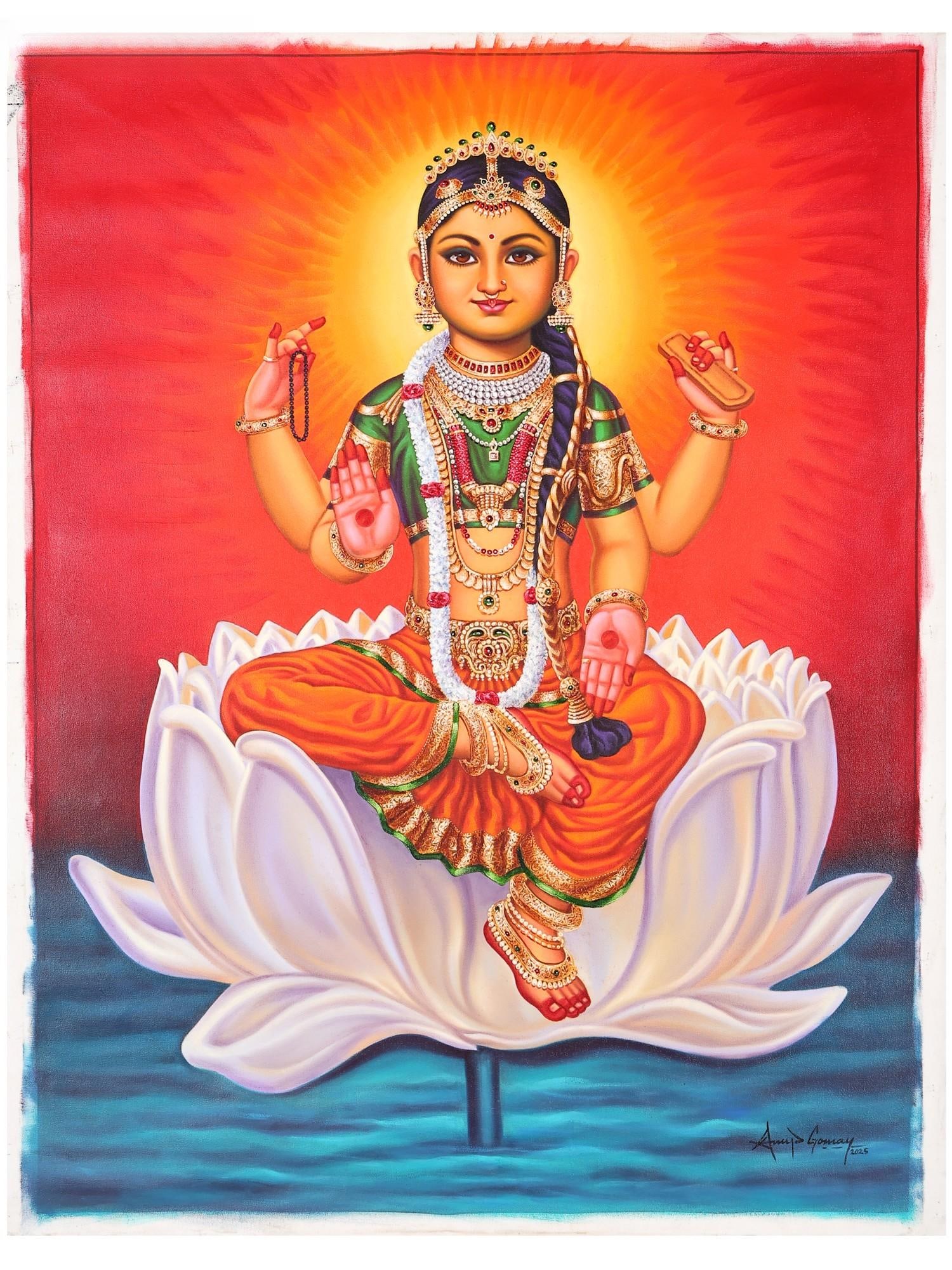 Bala Tripura Sundari (Balambika) | Oil Painting Without Frame: Title: Bala Tripura Sundari (Balambika) | Oil Painting Without Frame Description: Oil Paintings Reserve: $1,007.00 Shipping: Domestic: Shipping rates are determined by destination
