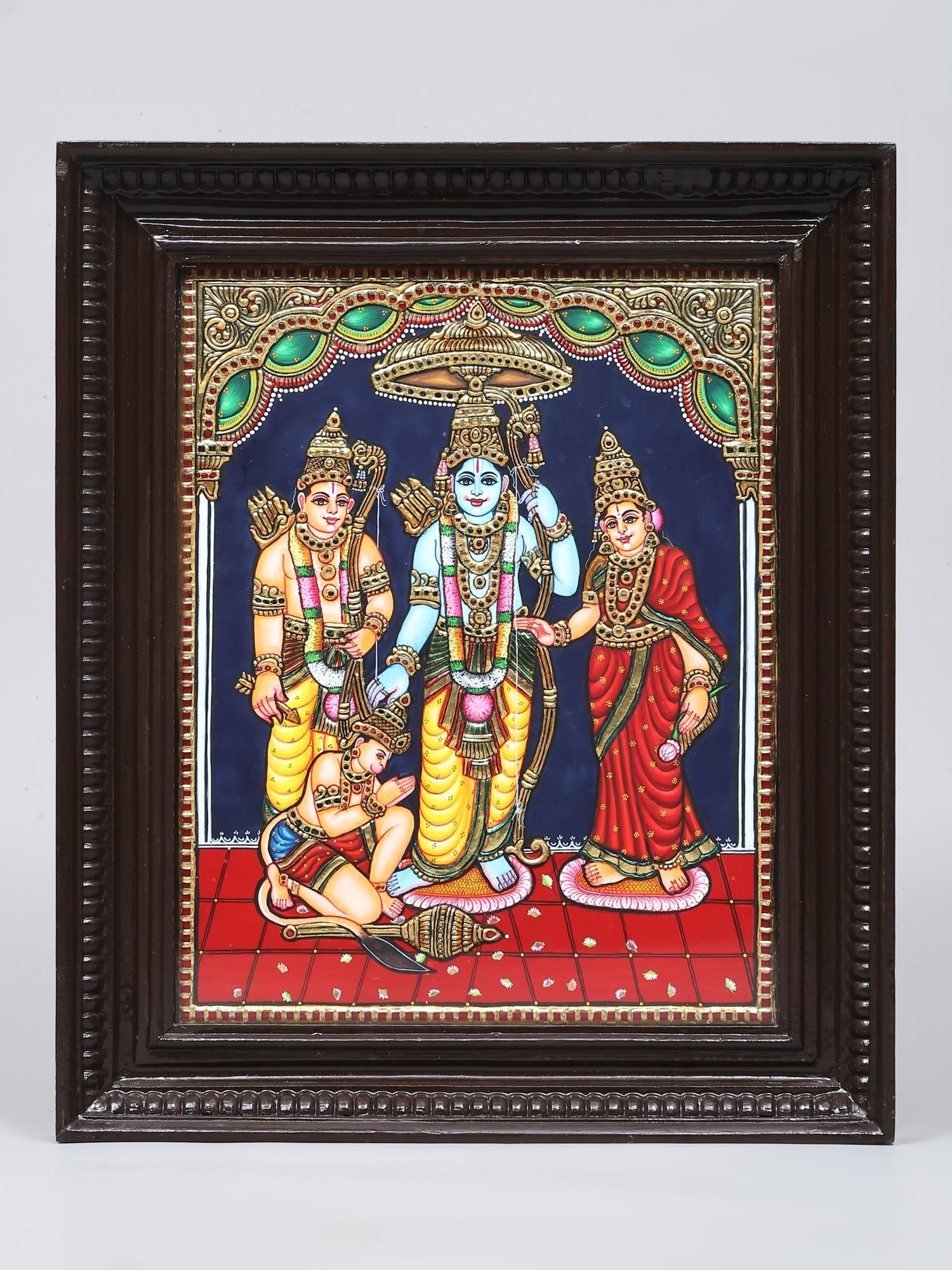 Shri Ram Darbar | 24 Karat Gold Work | Framed Tanjore Painting: Title: Shri Ram Darbar | 24 Karat Gold Work | Framed Tanjore Painting Description: Tanjore (Thanjavur) Painting Reserve: $365.00 Shipping: Domestic: Shipping rates are determined by destinat