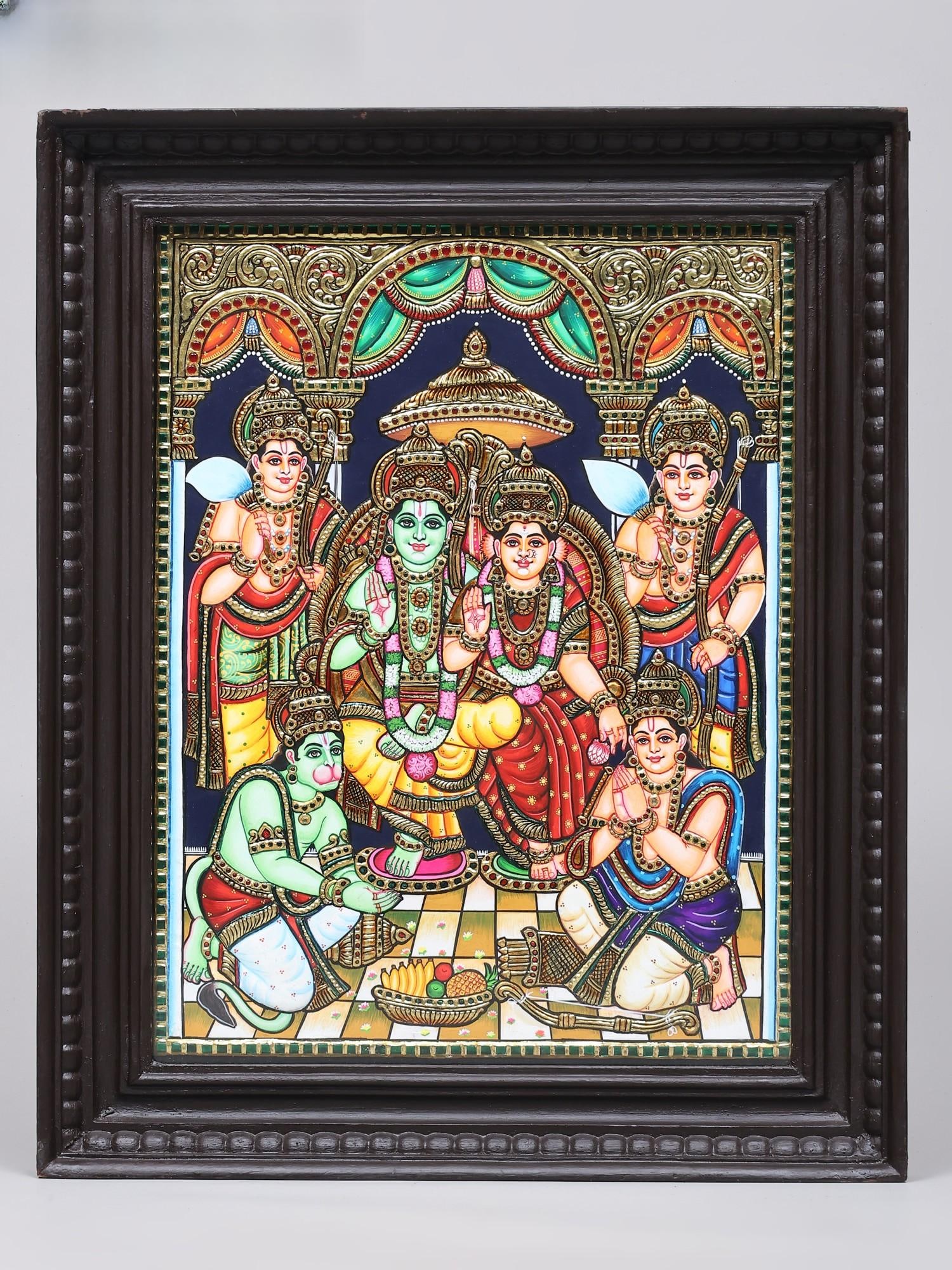 Shri Ram Darbar | 24 Karat Gold Work | Framed Tanjore Painting (1 of 2)