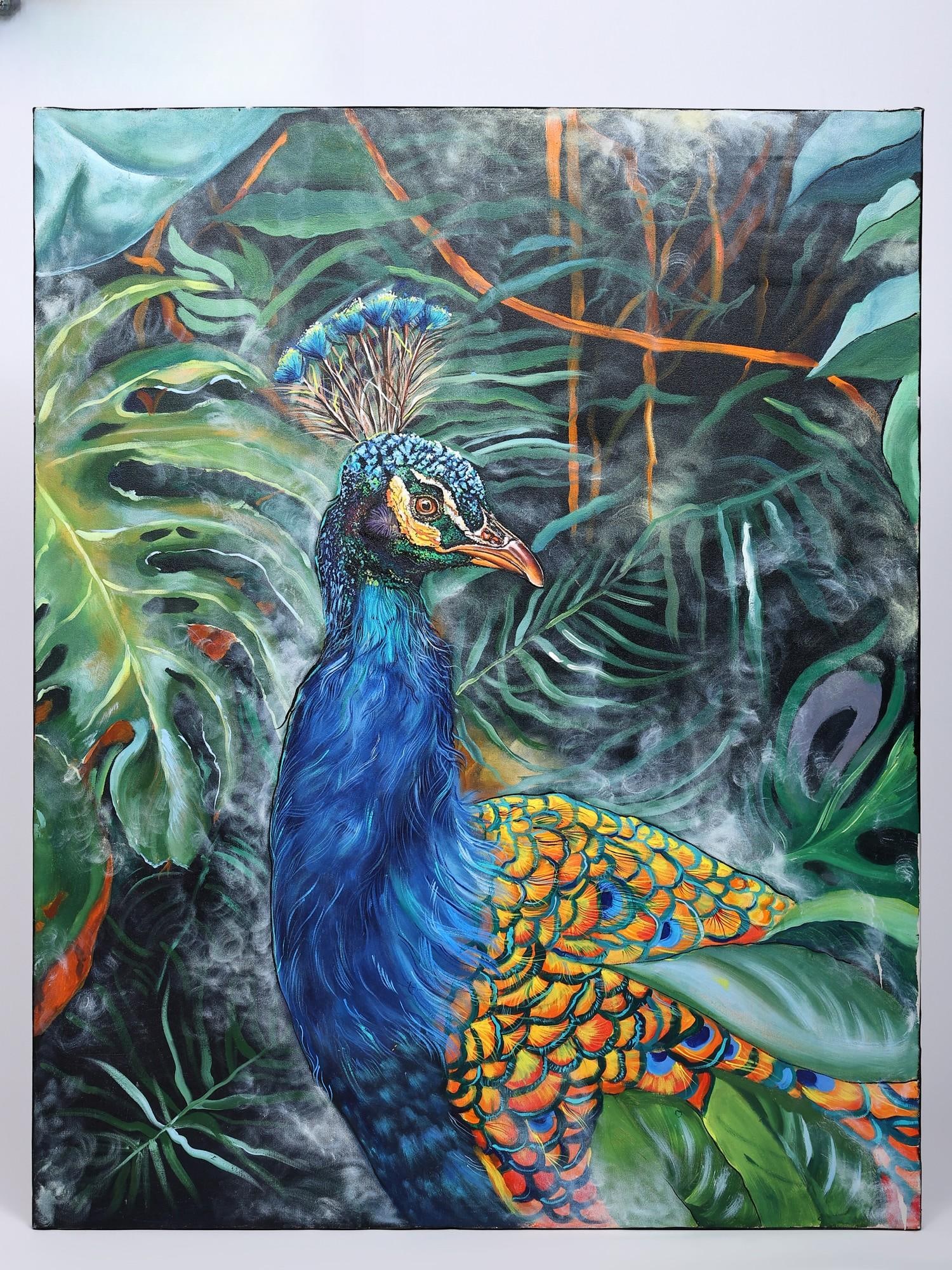 Beauty of Nature - An Alert Peacock | Acrylic on Canvas | Handmade Painting (1 of 2)