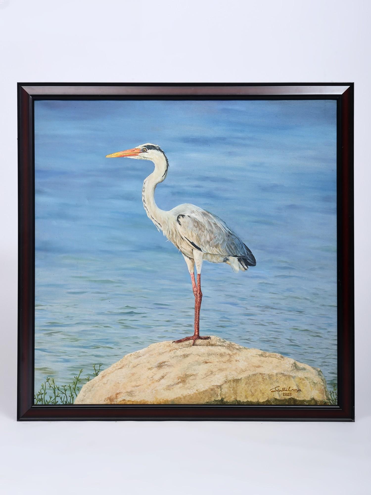The Grey Heron - A Long-Legged Wading Bird | Acrylic on Canvas | Handmade Painting Without Frame (1 of 2)