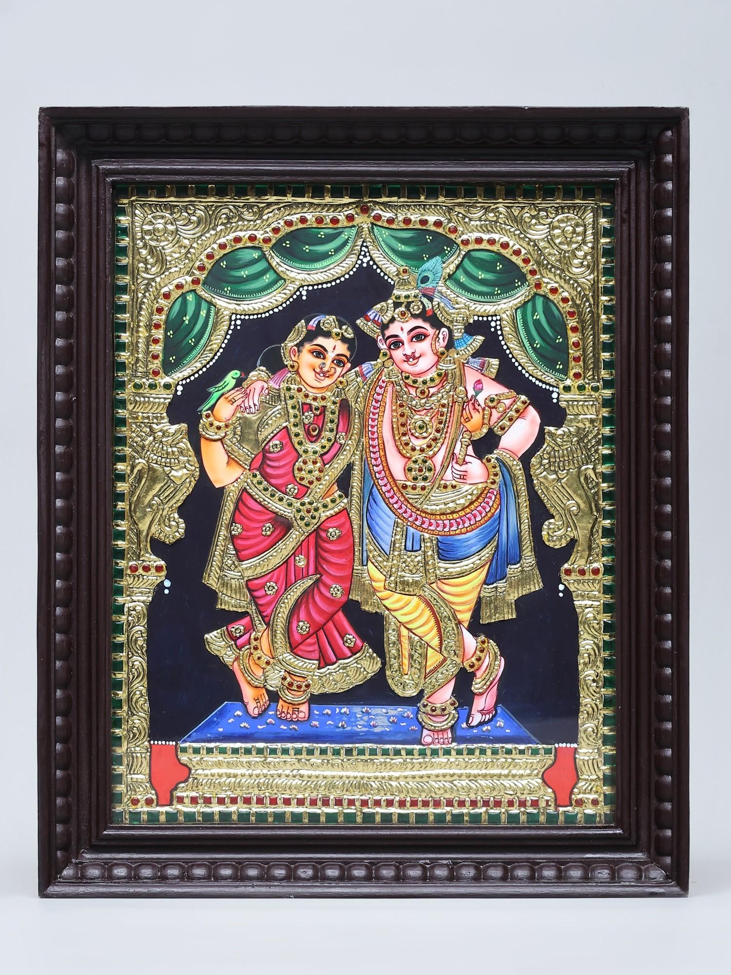 Lord Krishna and Rukmini - Handmade Tanjore Painting | Traditional Colors with 24 Karat Gold | With (1 of 2)
