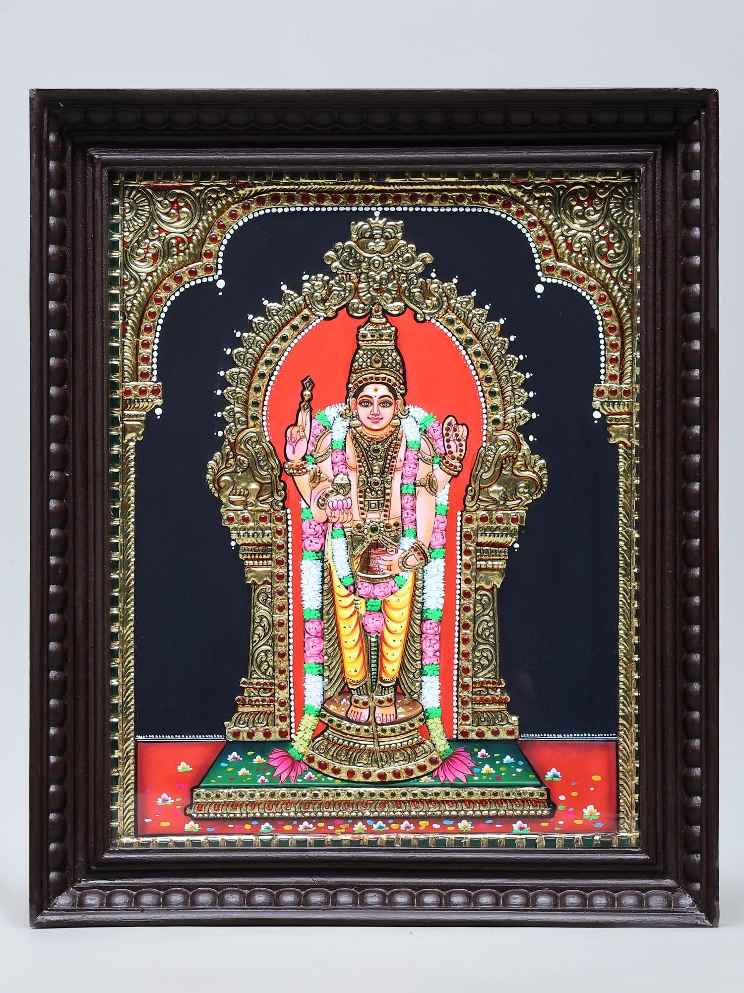 Chaturbhuja Lord Kartikeya with Kirtimukha Arch | Handmade Tanjore Painting | Traditional Colors (1 of 2)