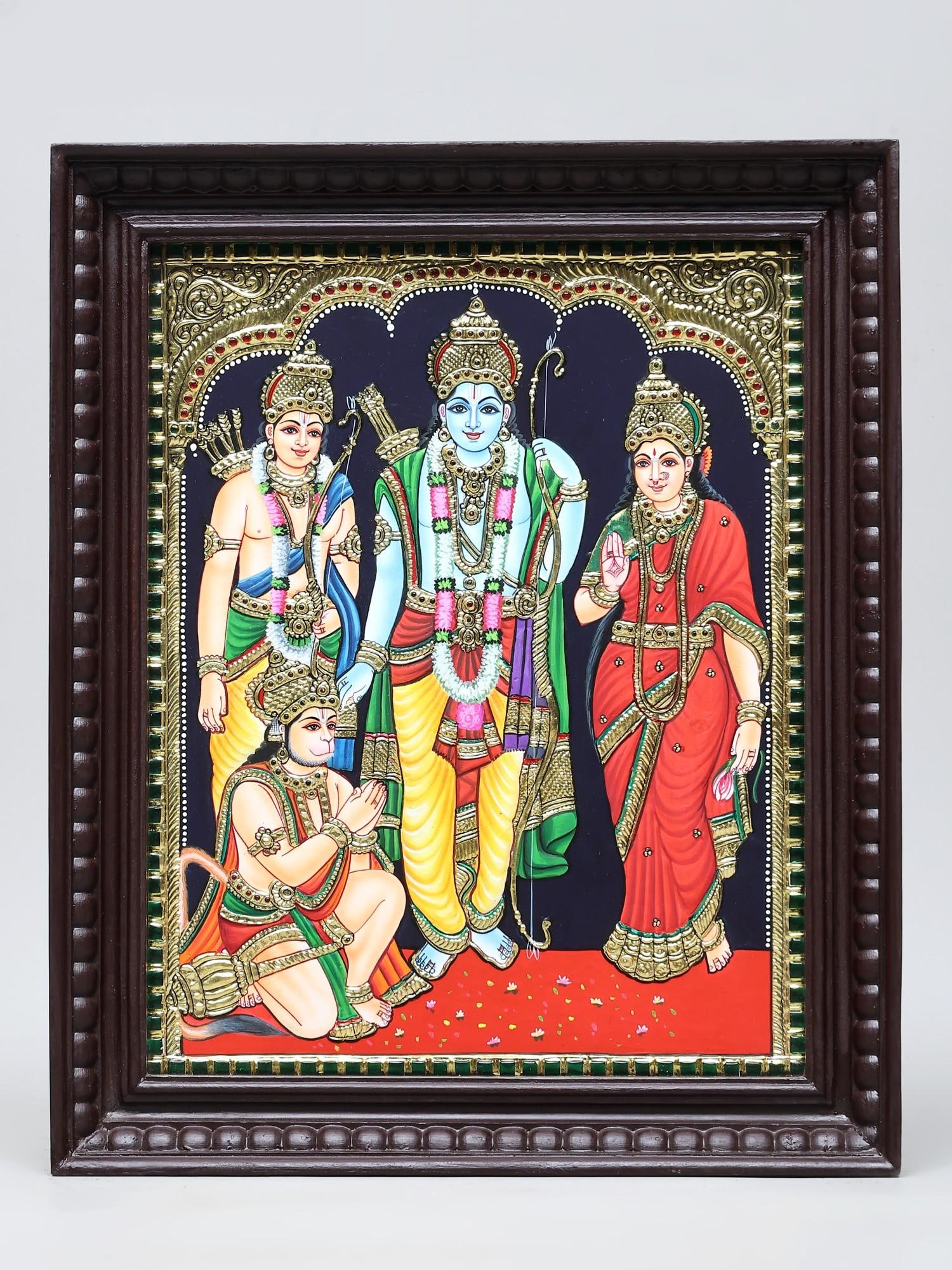 Shri Ram Darbar with Intricate Details and Vibrant Colors | Handmade Tanjore Painting | Traditional: Title: Shri Ram Darbar with Intricate Details and Vibrant Colors | Handmade Tanjore Painting | Traditional Colors with 24 Karat Gold | With Frame Description: Tanjore (Thanjavur) Painting Reserve: $36