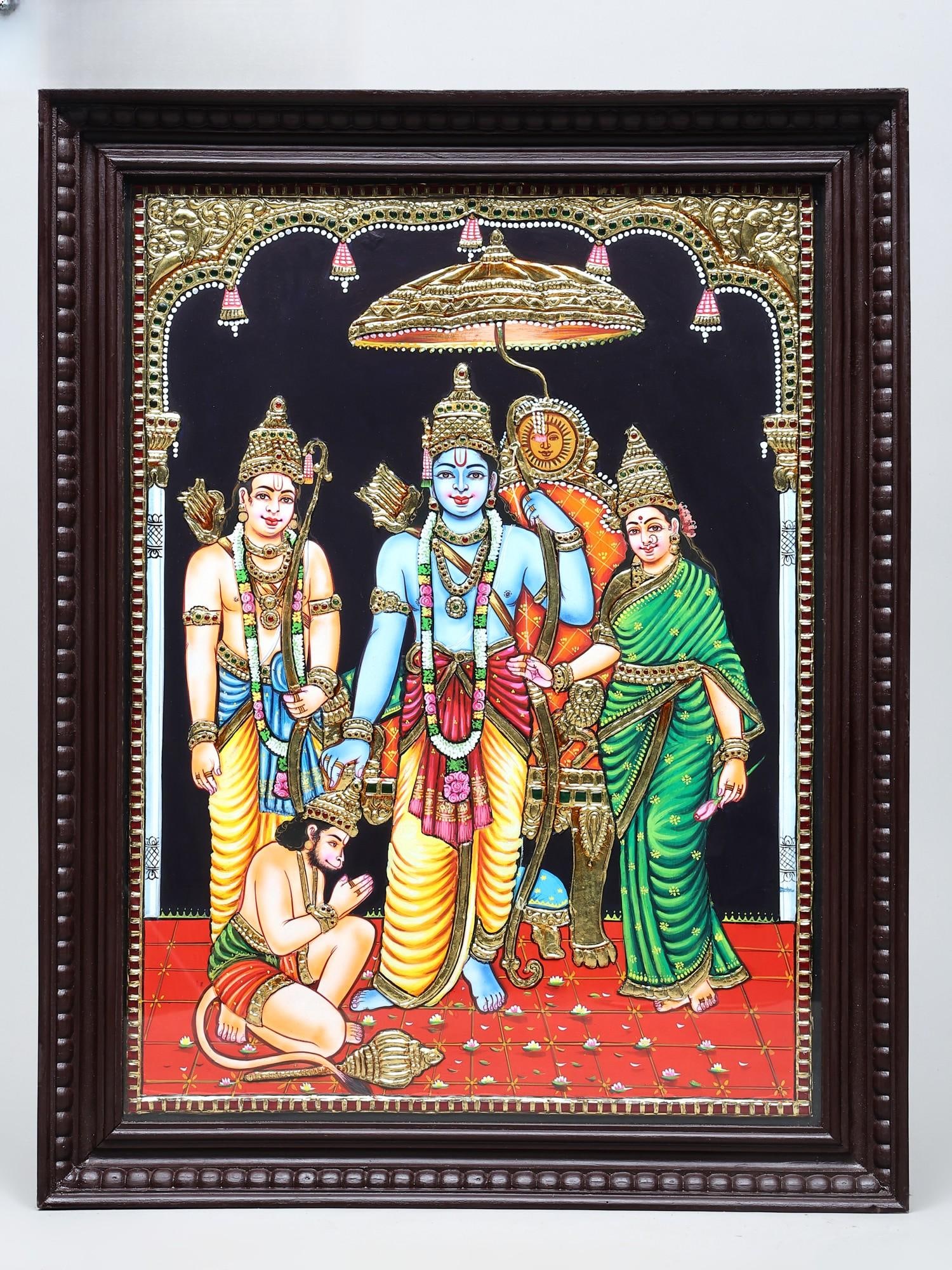 Shri Ram Darbar - Lord Ram Giving Blessing to Hanuman | Traditional Colors with 24 Karat Gold | (1 of 2)