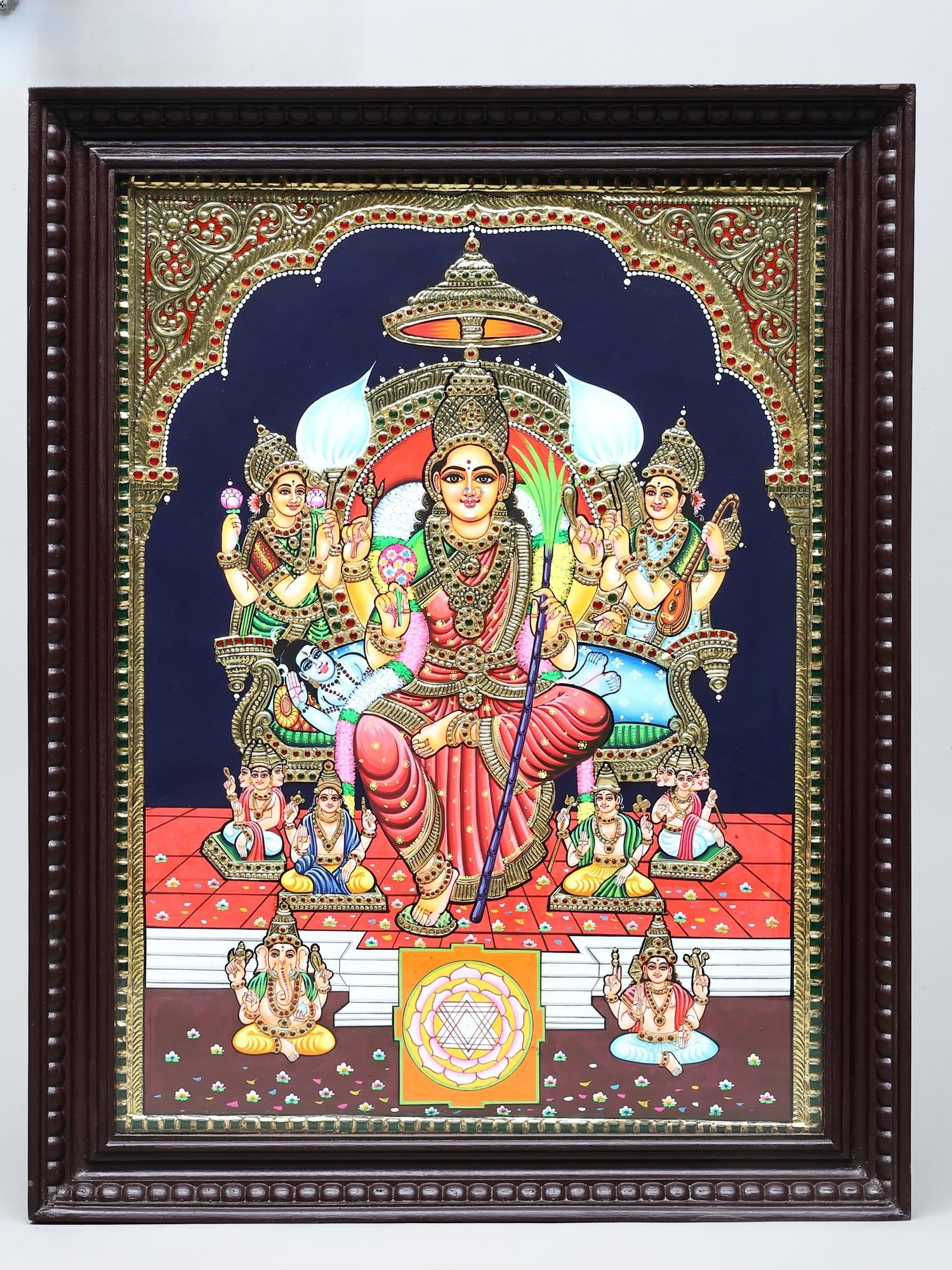 Divine Goddess Tripura Sundari (Rajarajeshwari) | Traditional Colors with 24 Karat Gold | Tanjore (1 of 2)