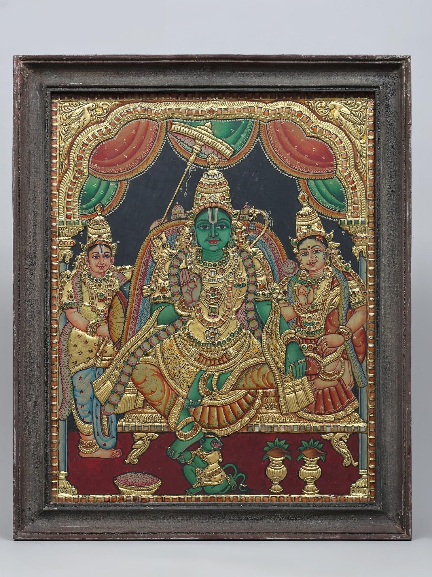 Shri Rama Pattabhishekam | Traditional Colors with 24 Karat Gold | Embossed Three Dimensional (1 of 2)