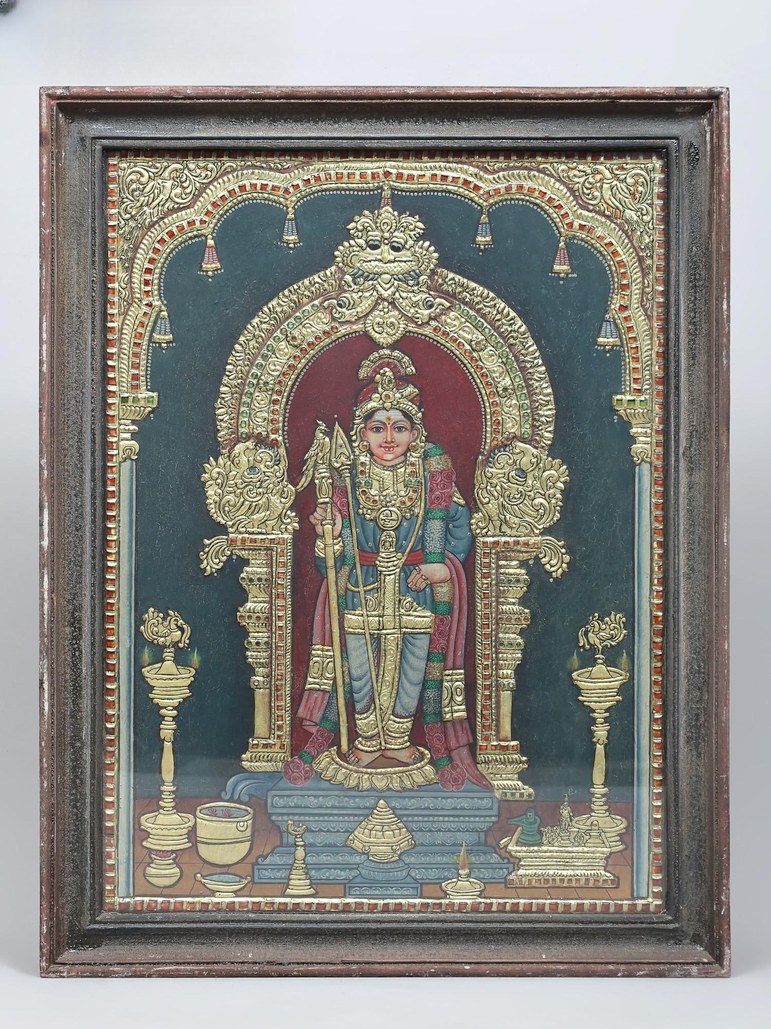 Lord Murugan in Regal Attire | Traditional Colors with 24 Karat Gold | Embossed Three Dimensional (1 of 2)