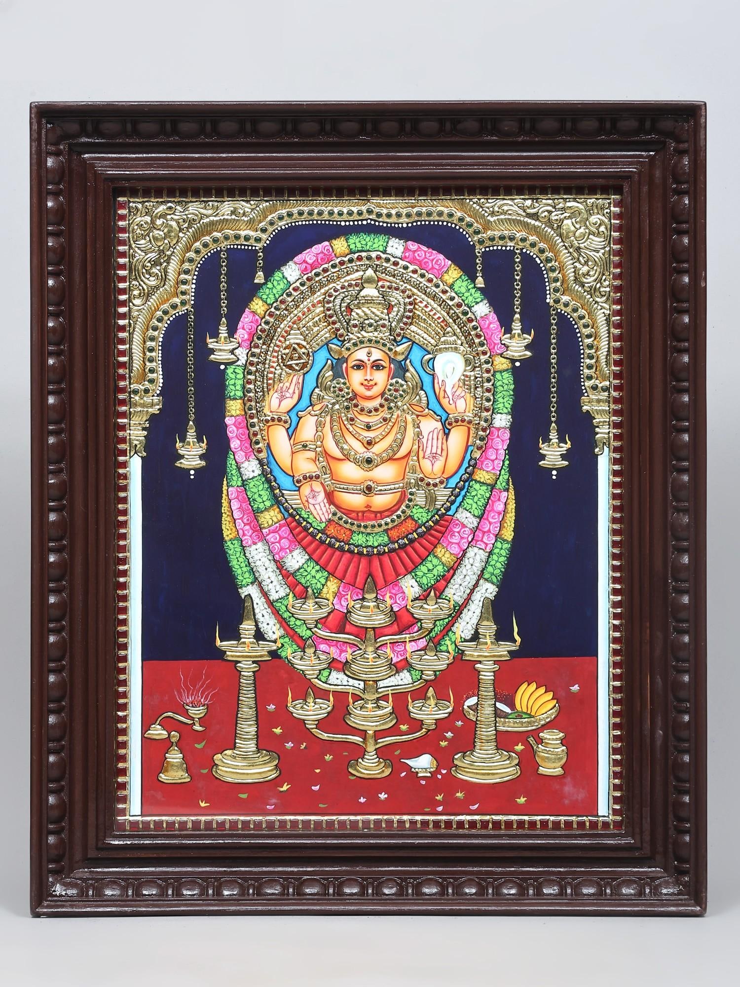 Four Armed Goddess Chottanikkara Bhagavathy | Traditional Colors with 24 Karat Gold | Tanjore (1 of 2)