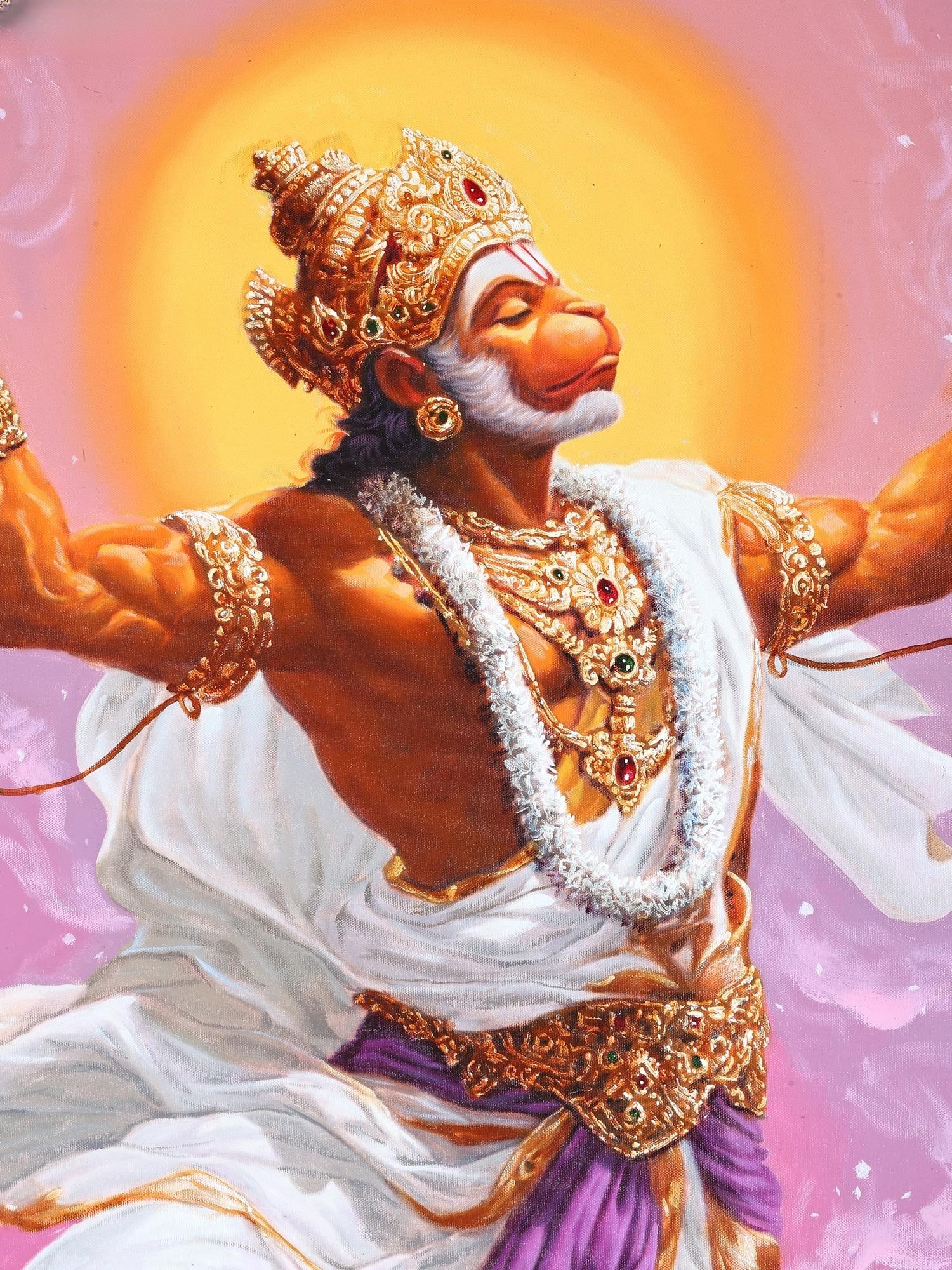 Dancing Hanuman in Devotion of Shri Rama | Oil on Canvas | Handmade Painting - 2