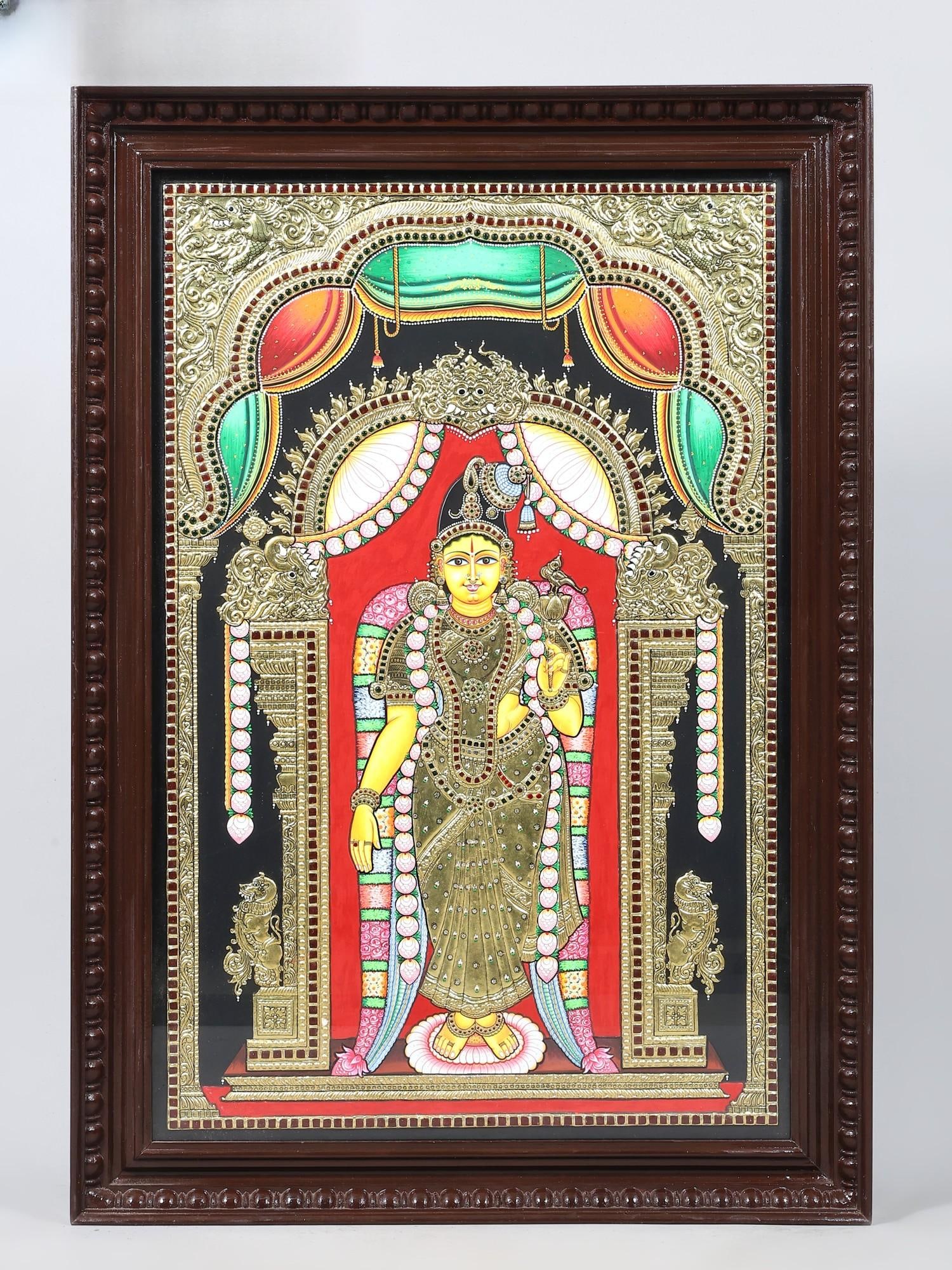 Goddess Andal | Framed Tanjore Painting with 24 Karat Gold Work: Title: Goddess Andal | Framed Tanjore Painting with 24 Karat Gold Work Description: Tanjore (Thanjavur) Painting Reserve: $1,294.00 Shipping: Domestic: Shipping rates are determined by