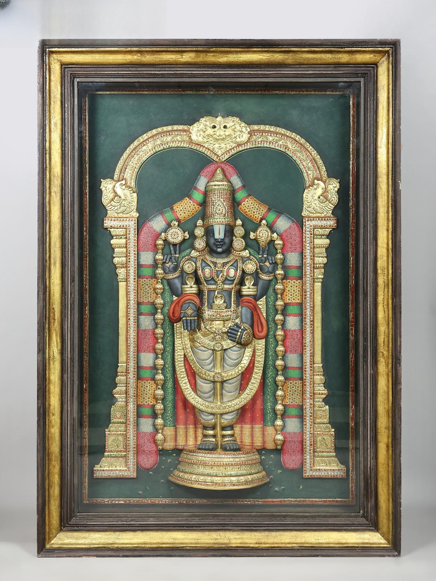 Huge Lord Tirupati Balaji (Venkateshvara) | 24 Karat Gold Work | Embossed Three Dimensional Vintage (1 of 2)