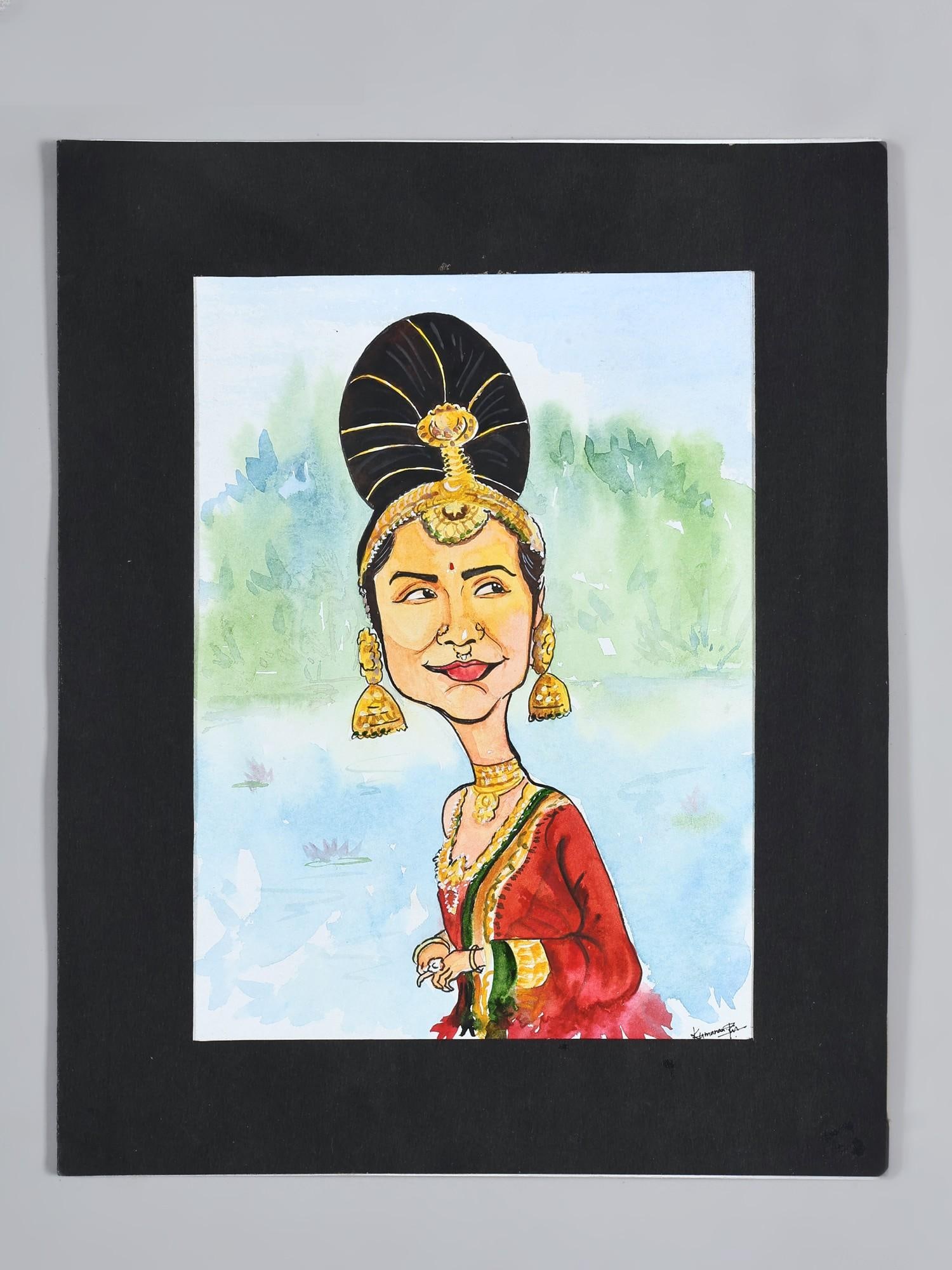 Queen of Mahishmathi (Caricature): Title: Queen of Mahishmathi (Caricature) Description: Folk Paintings Reserve: $98.00 Shipping: Domestic: Shipping rates are determined by destination International: Foreign shipping rates