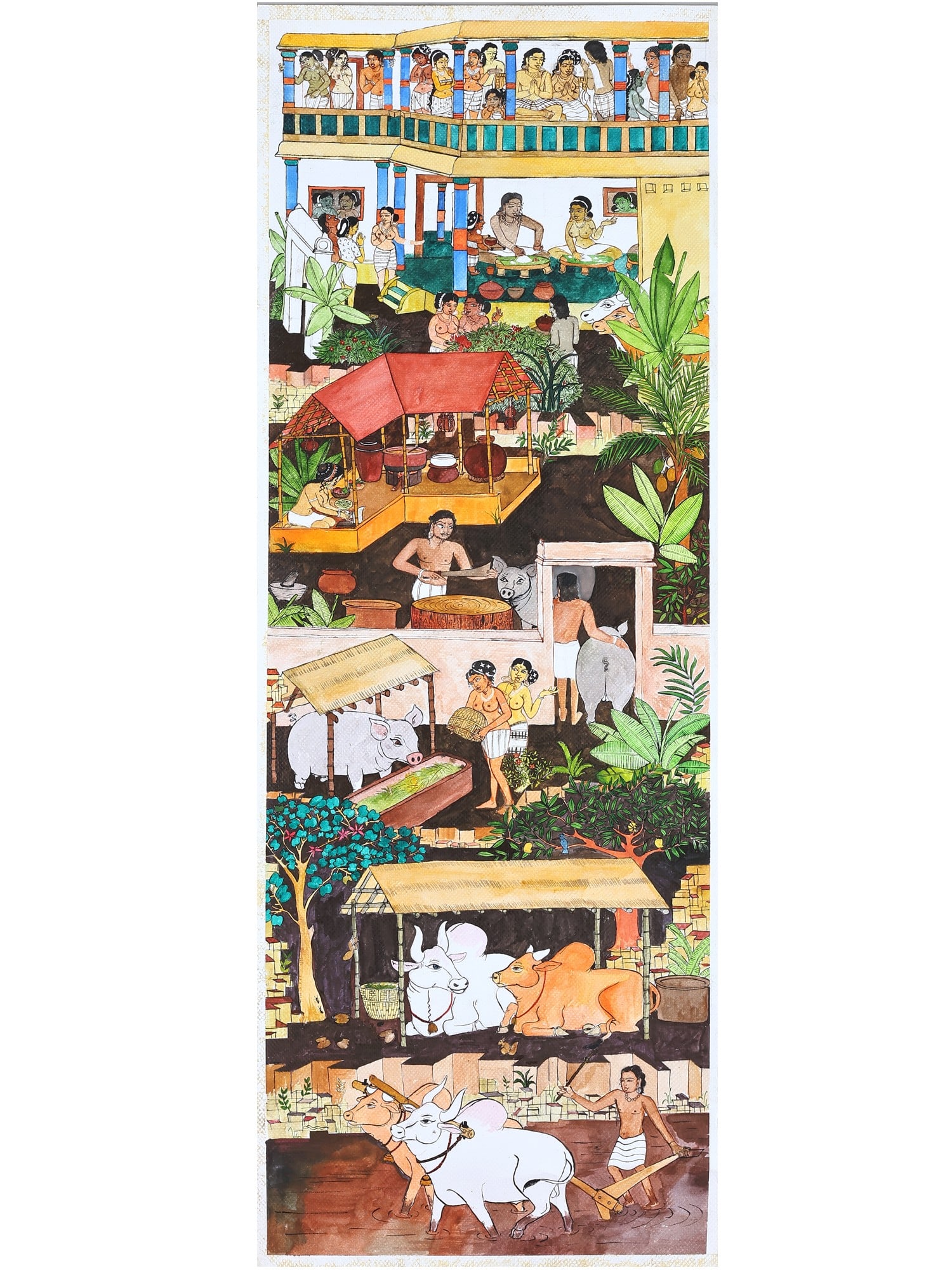 A Tale of Two Fates (Labor and Life) - Bull Jataka | Watercolor on Paper | Handmade Painting: Title: A Tale of Two Fates (Labor and Life) - Bull Jataka | Watercolor on Paper | Handmade Painting Description: Folk Paintings Reserve: $305.00 Shipping: Domestic: Shipping rates