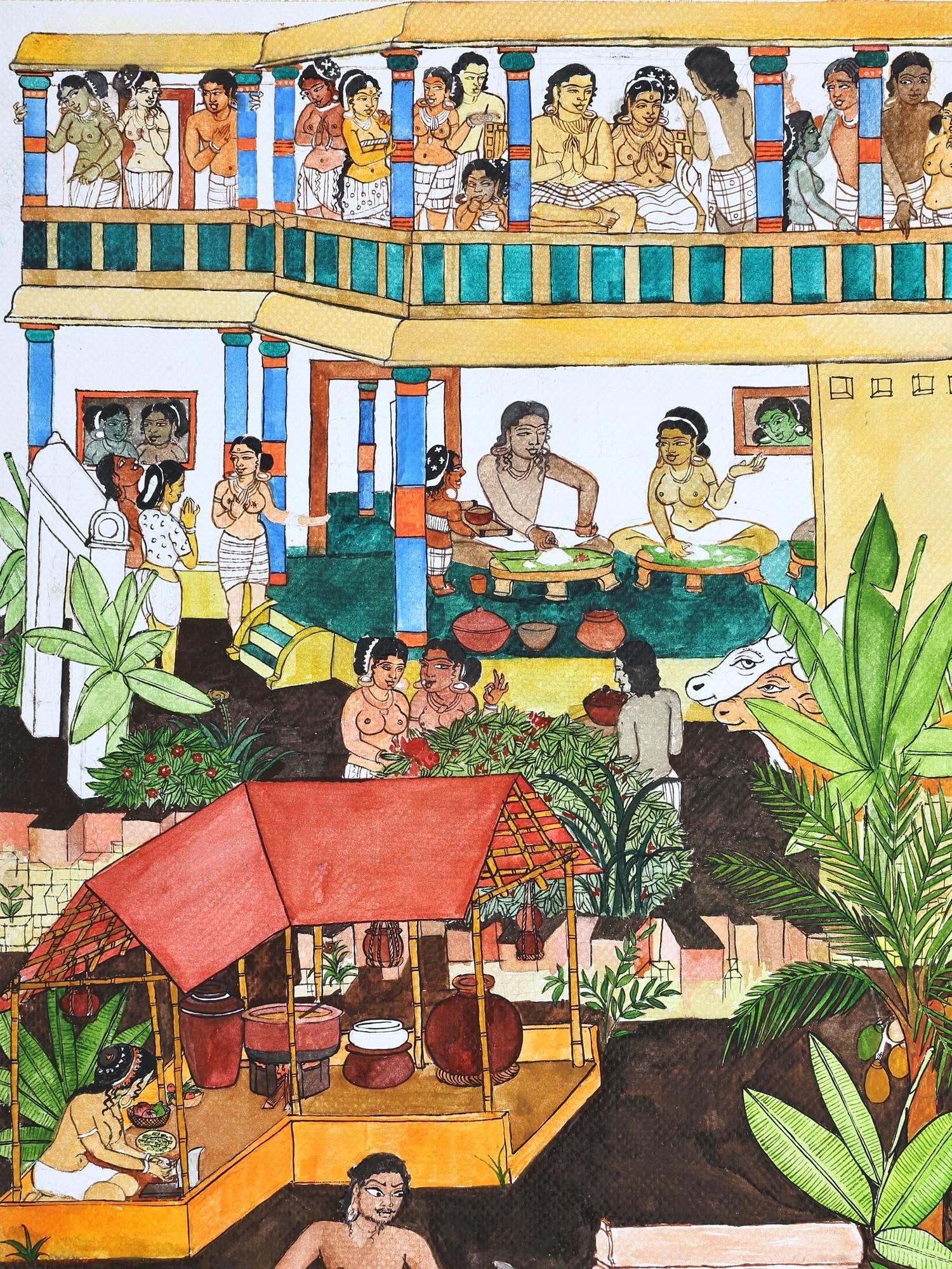 A Tale of Two Fates (Labor and Life) - Bull Jataka | Watercolor on Paper | Handmade Painting - 2