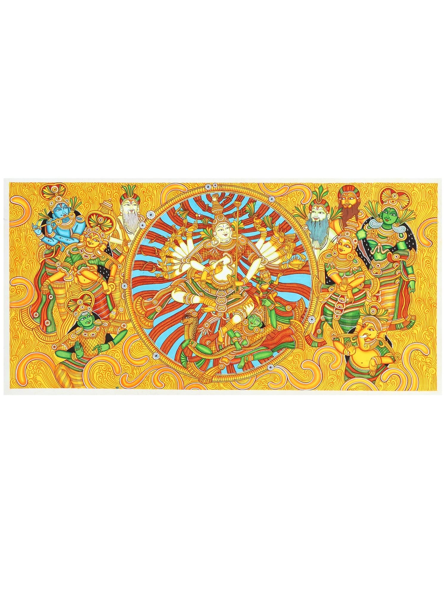 Pradosha Nritham of Lord Shiva - Kerala Mural |Poster Colors on Paper | Handmade Painting: Title: Pradosha Nritham of Lord Shiva - Kerala Mural |Poster Colors on Paper | Handmade Painting Description: Folk Paintings Reserve: $305.00 Shipping: Domestic: Shipping rates