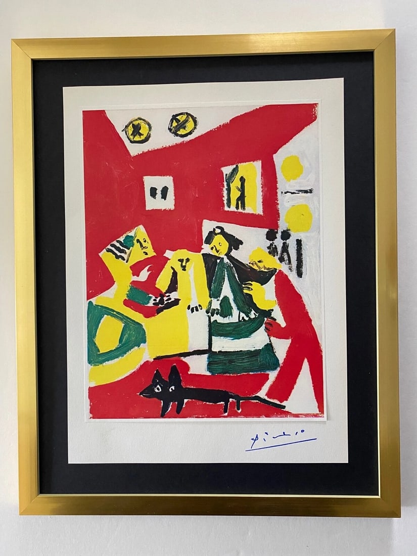 PABLO PICASSO+ ORIGINAL 1969 + SIGNED + HAND TIPPED COLOR PLATE MAIDS OF HONOR +: Beautiful and Scarce Original 1969 Hand Tipped Color Plate After PABLO PICASSO " The Maids of Honor " FACSIMILE SIGNATURE IN BLUE INK Art Print is about 12 X 9 in. PABLO PICASSO 1969 COLOR PLATE HAND 