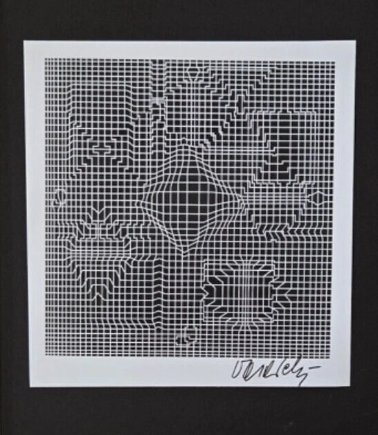 VICTOR VASARELY PRINT FROM 1970 + SIGNED GEOMETRIC ABSTRACT +NEW FRAME 14x11in! - 2