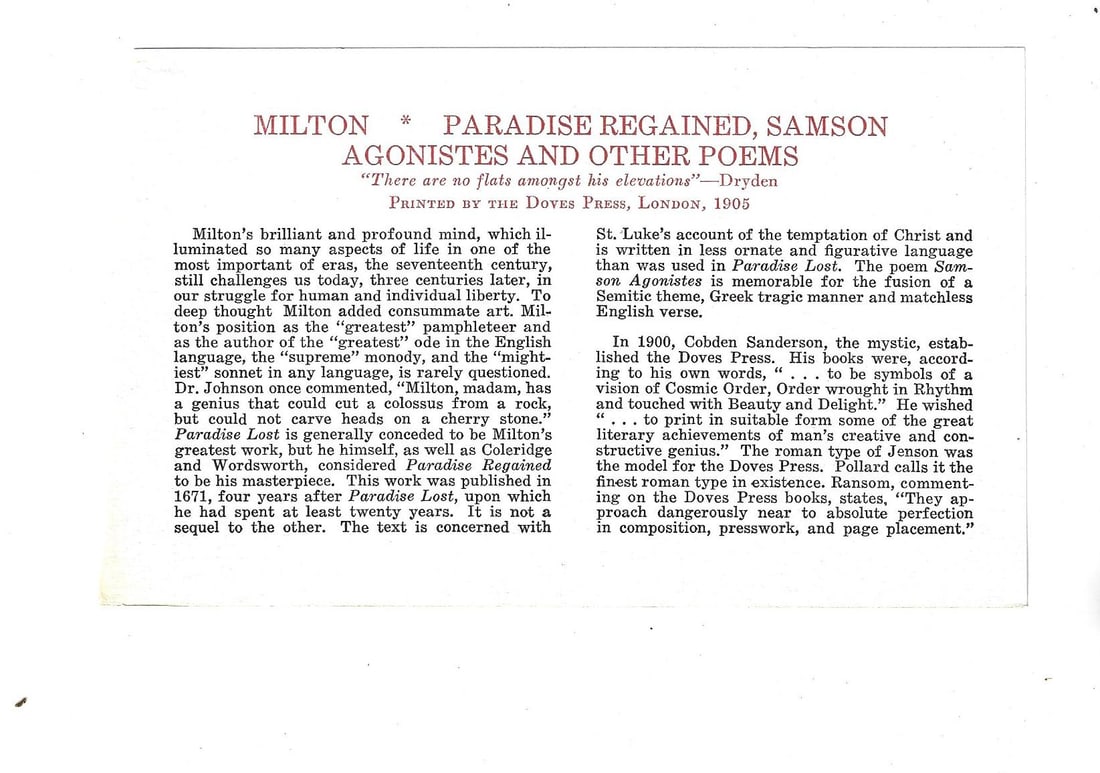 1905 Leaf Doves Press Milton Samson Agonistes - 2