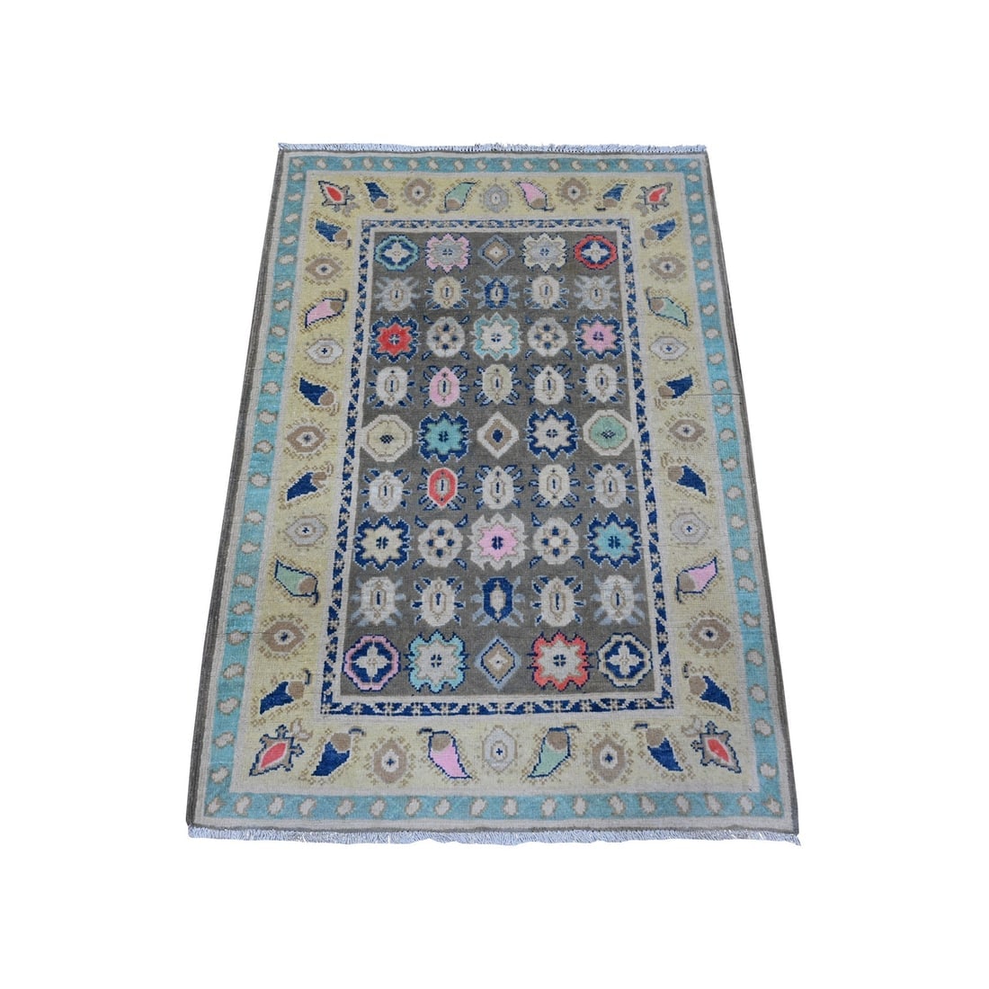 Power Gray Extra Soft Wool Hand Knotted Fusion Kazak Oriental Rug: Title: Power Gray Extra Soft Wool Hand Knotted Fusion Kazak Oriental Rug Description:This is a truly genuine one-of-a-kind. It has been Knotted for months and months in the centuries-old weaving