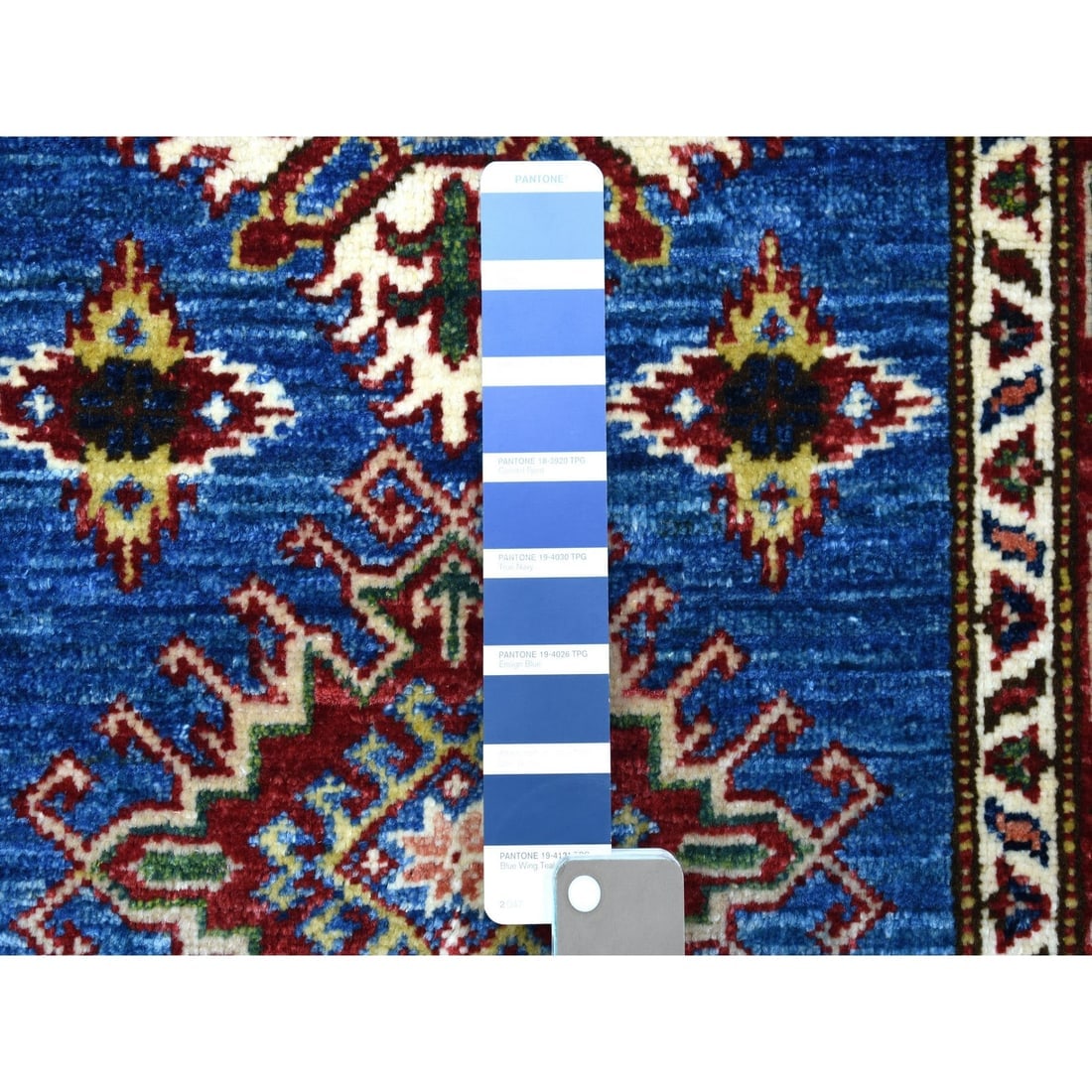 Denim Blue Super Kazak Tribal Design Soft Wool Hand Knotted Rug - 3