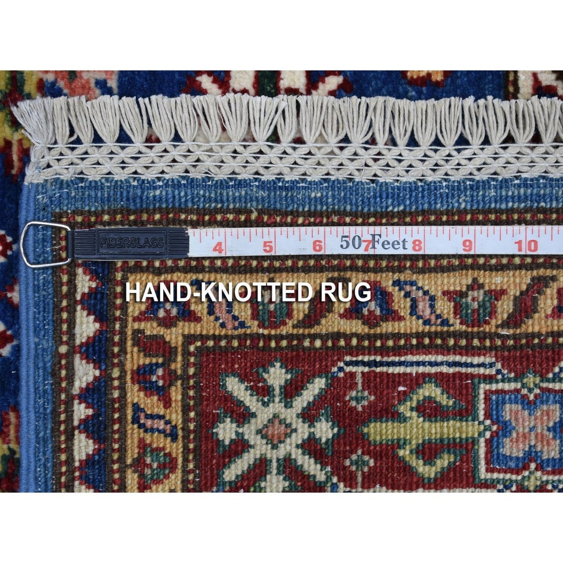 Denim Blue Super Kazak Tribal Design Soft Wool Hand Knotted Rug - 6