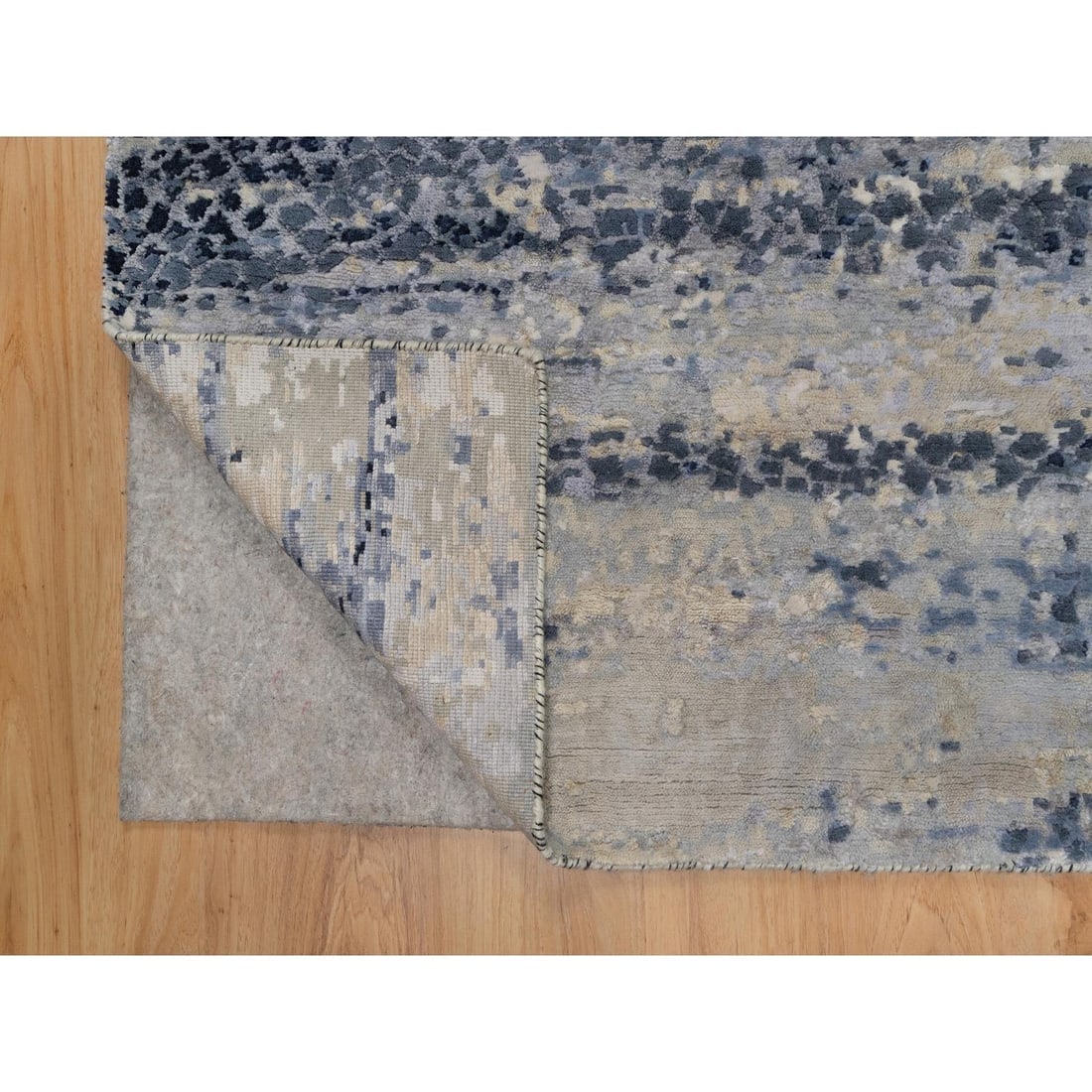 Gray Modern Abstract with Mosaic Design Wool and Silk Runner Rug - 3