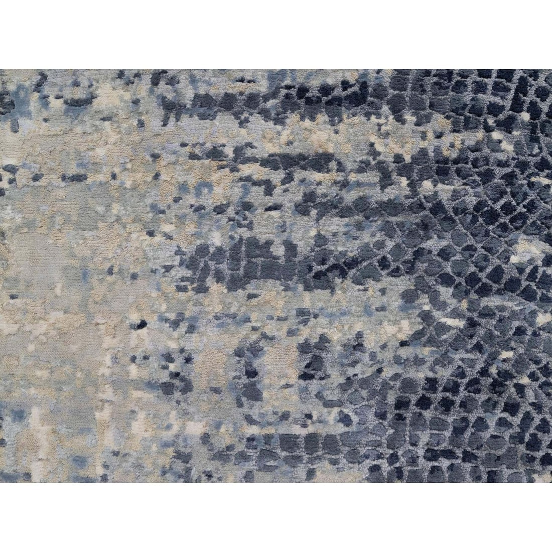 Gray Modern Abstract with Mosaic Design Wool and Silk Runner Rug - 5