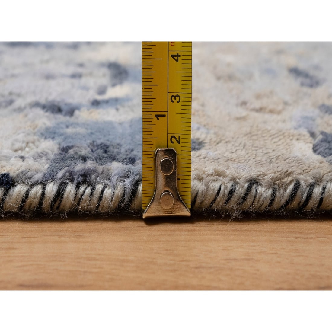 Gray Modern Abstract with Mosaic Design Wool and Silk Runner Rug - 7