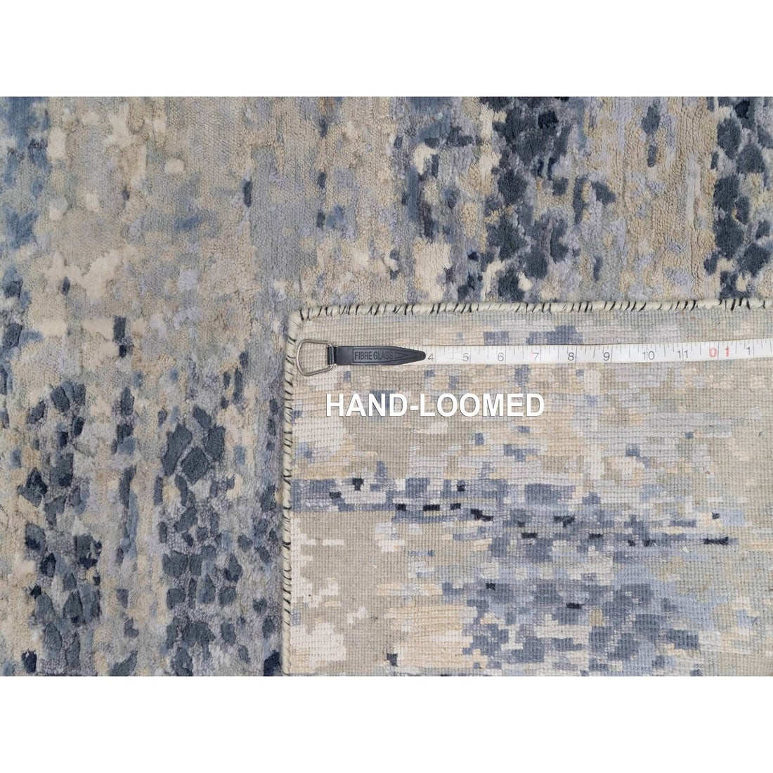 Gray Modern Abstract with Mosaic Design Wool and Silk Runner Rug - 8