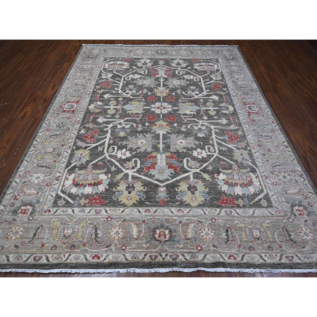 Abbey Black Hand Knotted Wool Fine Aryana Heris Design Oriental Rug - 2