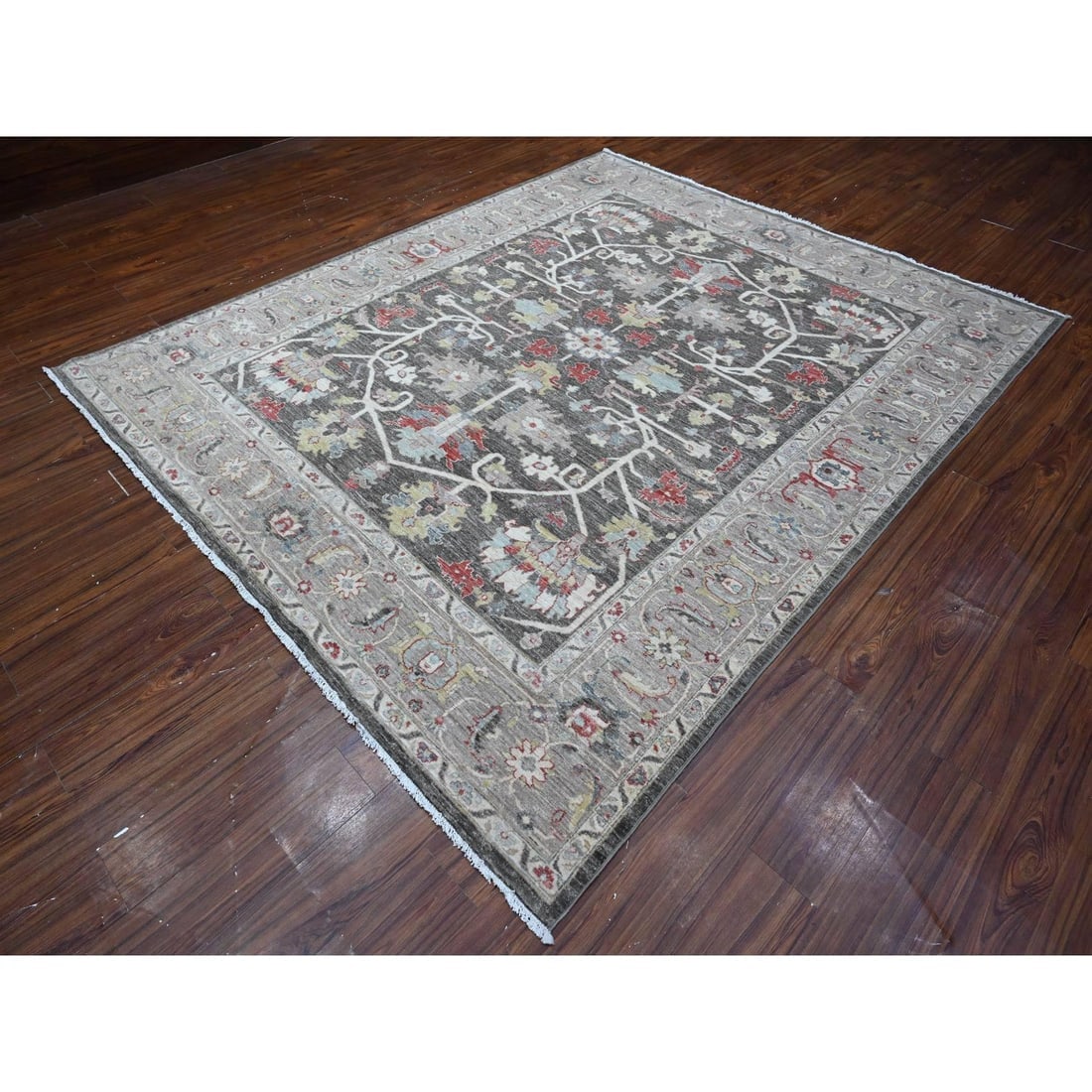 Abbey Black Hand Knotted Wool Fine Aryana Heris Design Oriental Rug - 3