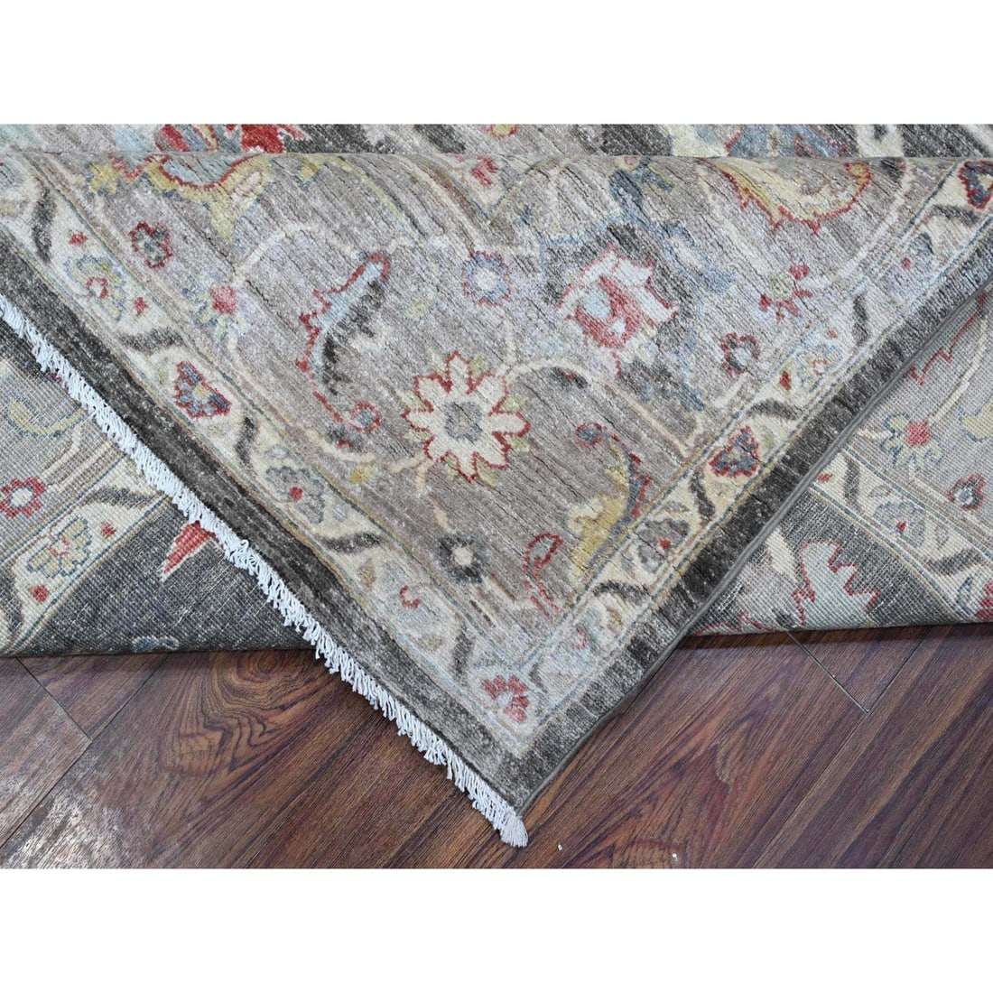 Abbey Black Hand Knotted Wool Fine Aryana Heris Design Oriental Rug - 6