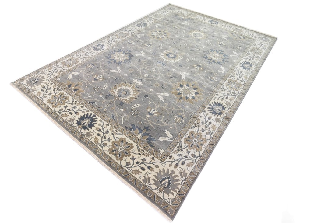 Taupe Floral Osh Chobi 10X14 Peshawar Oriental Rug - 7