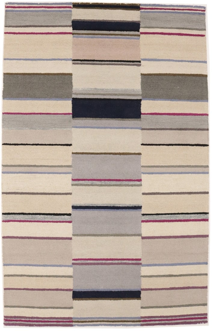 Multicolored Stripes 5X8 Hand-Tufted Modern Rug: Title: Multicolored Stripes 5X8 Hand-Tufted Modern Rug Description:Hand-Tufted Multicolored Stripes Modern Rug 5X8 Contemporary Plush Wool Carpet Date/Period: Materials:Wool Dimension:5'0 X 8'0 Ft Res