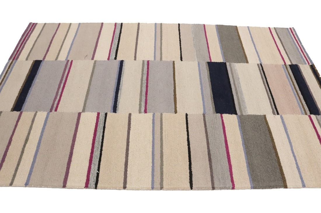 Multicolored Stripes 5X8 Hand-Tufted Modern Rug - 5