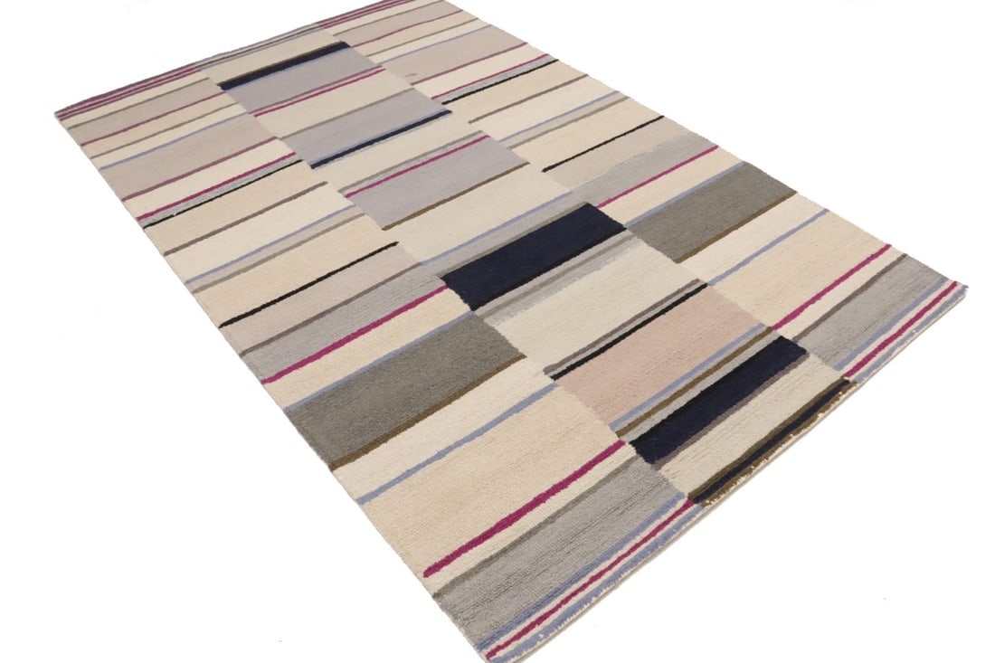 Multicolored Stripes 5X8 Hand-Tufted Modern Rug - 6