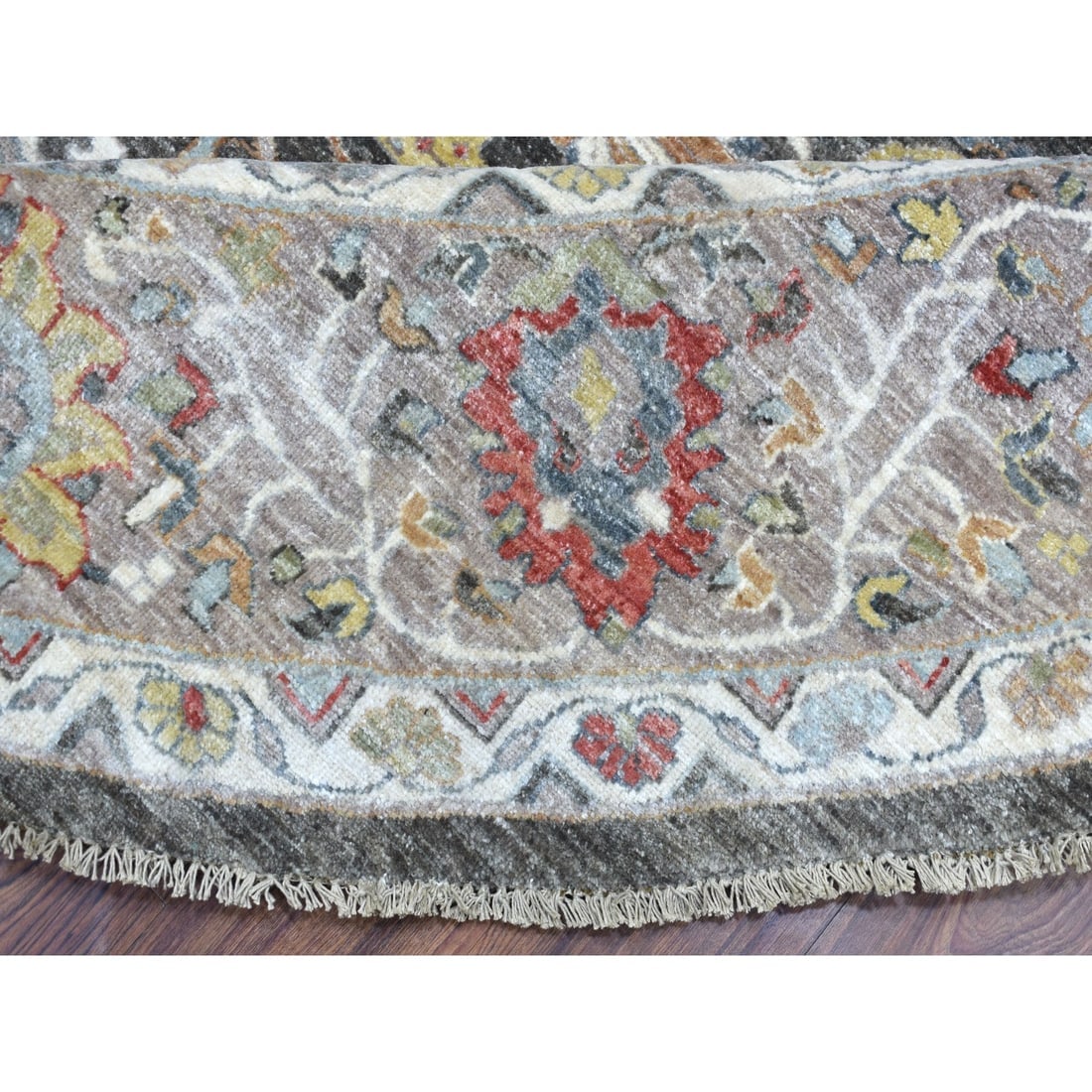 Hand Knotted Vibrant Wool Peshawar Gray Oriental Round Rug - 7