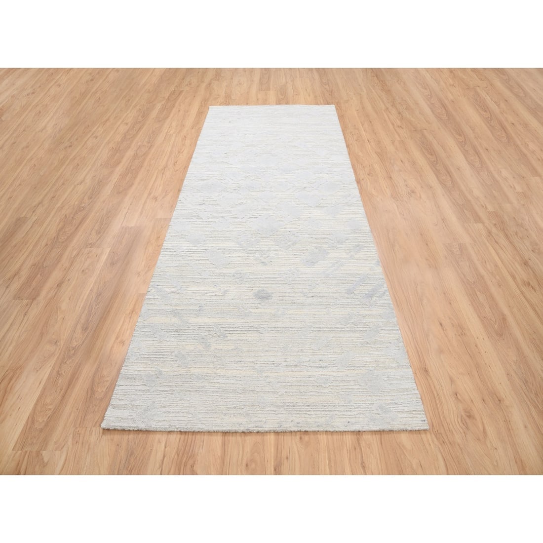 Modern Design Undyed Natural Wool Hand Knotted Ivory Wide Runner Rug - 2