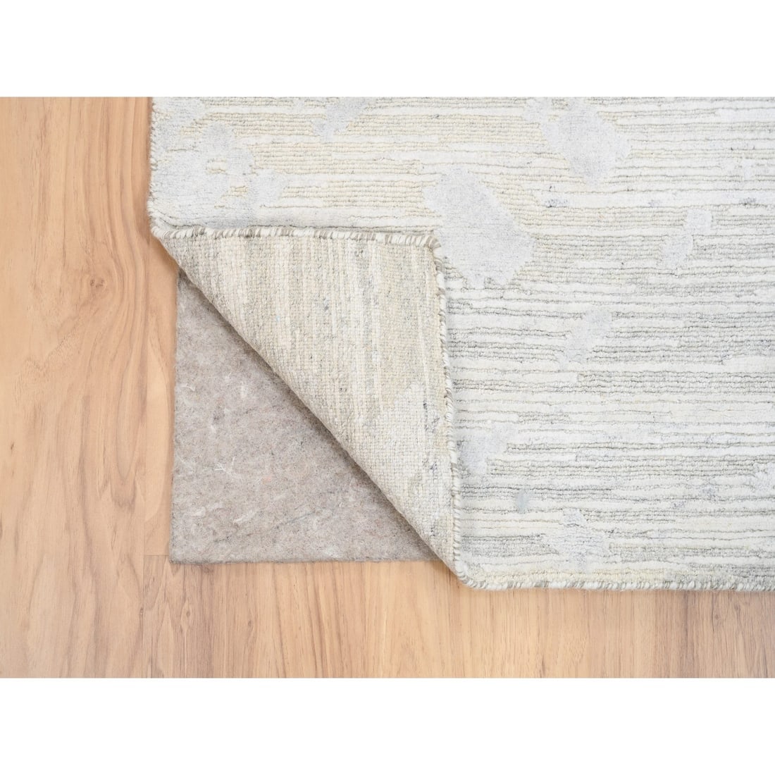Modern Design Undyed Natural Wool Hand Knotted Ivory Wide Runner Rug - 3