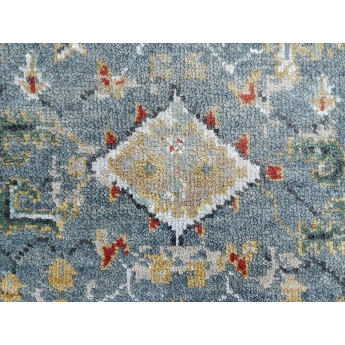 Blue Organic Wool Broken and Erased Persian Heriz Hand Knotted Mat Rug - 4