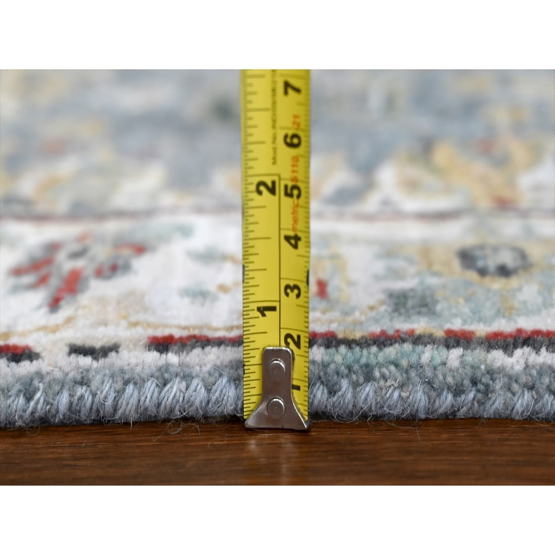 Blue Organic Wool Broken and Erased Persian Heriz Hand Knotted Mat Rug - 6