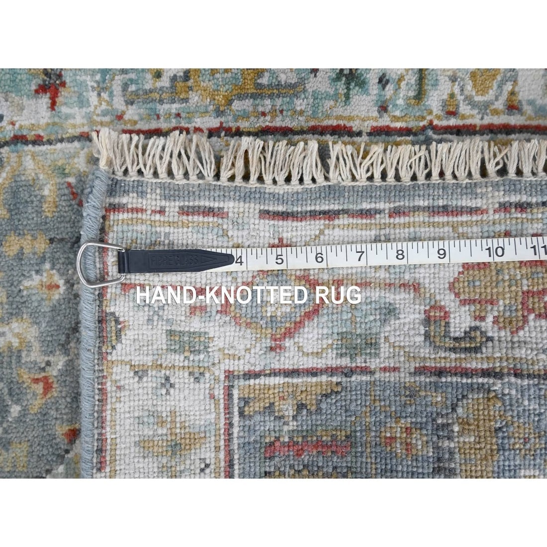 Blue Organic Wool Broken and Erased Persian Heriz Hand Knotted Mat Rug - 7