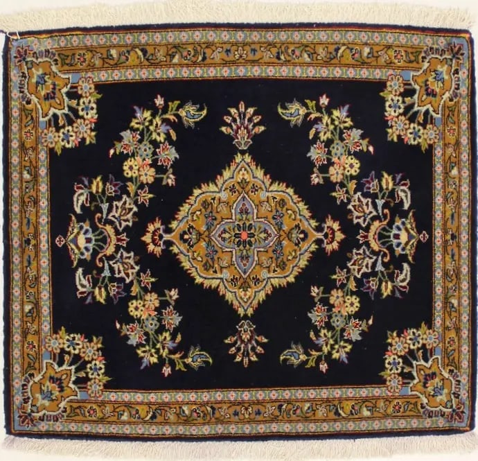 Navy Blue Traditional 2'9X3'0 Kashan Persian Rug: Title: Navy Blue Traditional 2'9X3'0 Kashan Persian Rug Description:Handmade 2'9X3 navy blue Persian rug made with vegetable dyes (fine wool pile and cotton foundation), superior knot count, and